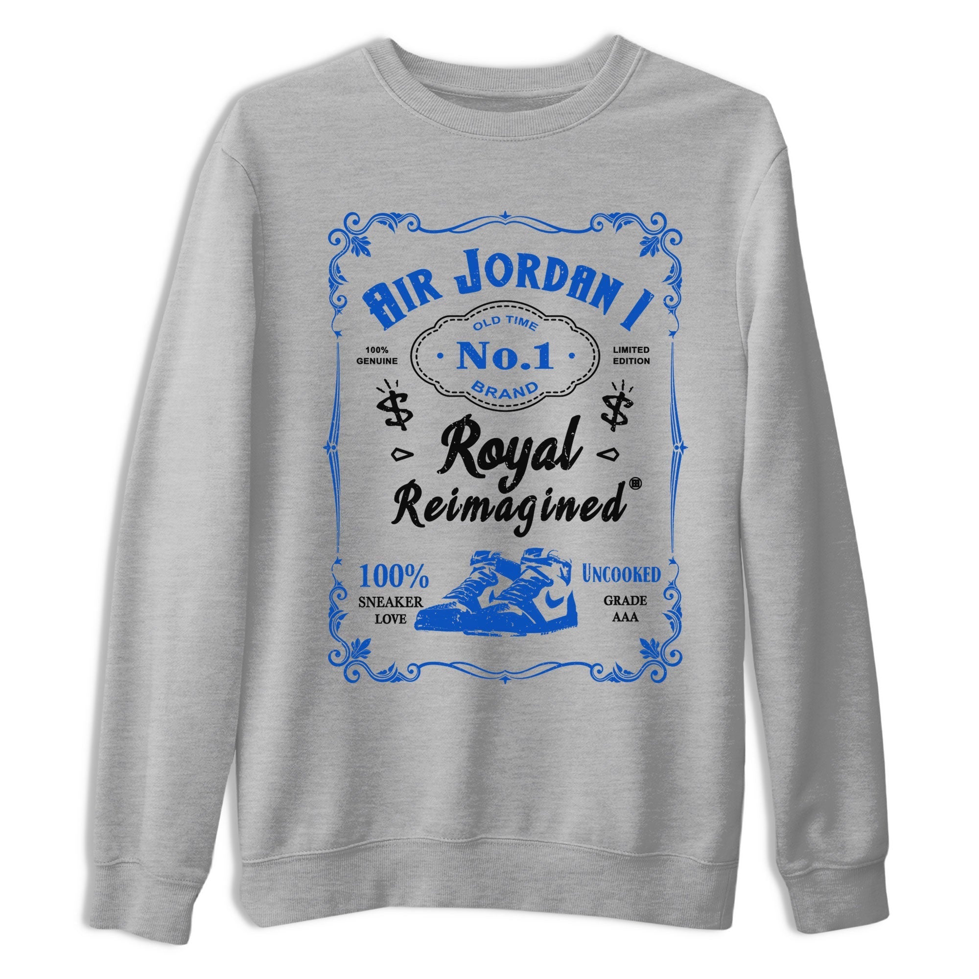 Jordan 1 High OG Royal Reimagined shirt to match jordans Sneaker Label sneaker tees Air Jordan 1 Royal Reimagined Drip Gear Zones Unisex Heather Grey 2 T-Shirt