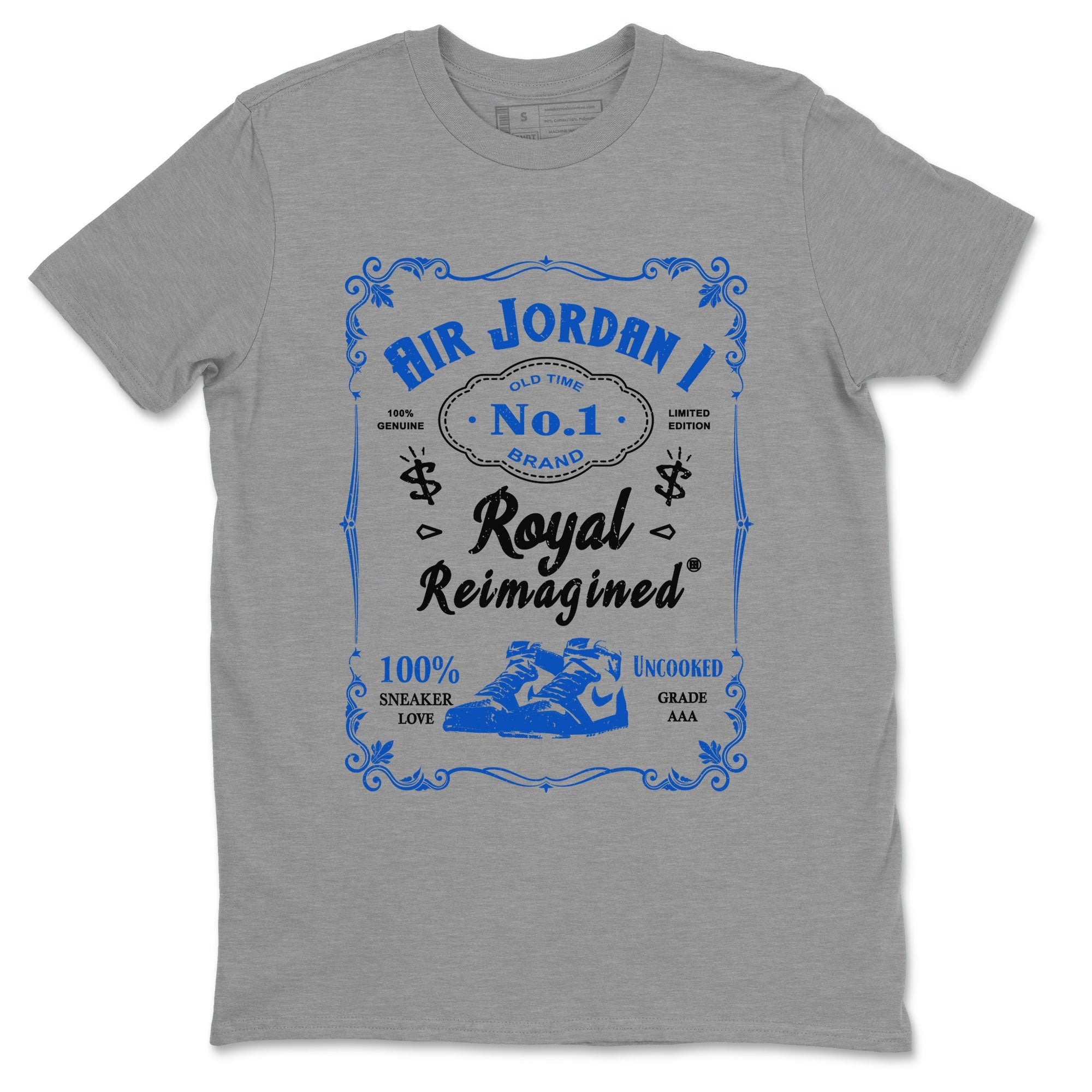 Jordan 1 High OG Royal Reimagined shirt to match jordans Sneaker Label sneaker tees Air Jordan 1 Royal Reimagined Drip Gear Zones Unisex Heather Grey 2 T-Shirt