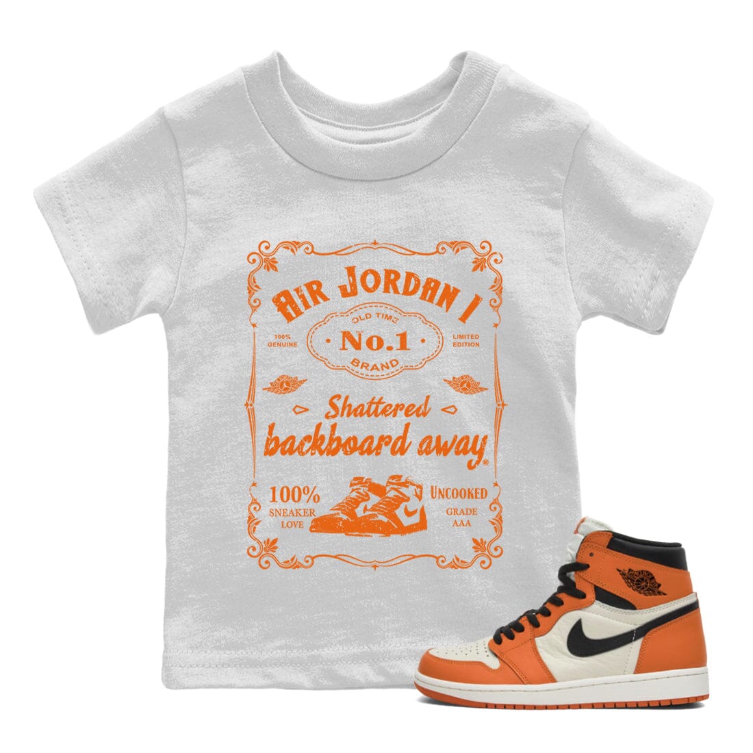 Jordan 1 Shattered Backboard Away Sneaker Matching T-Shirt Sneaker Label Sneaker Tees Jordan 1 Shattered Backboard Away Sneaker Release Tees Kids Shirts