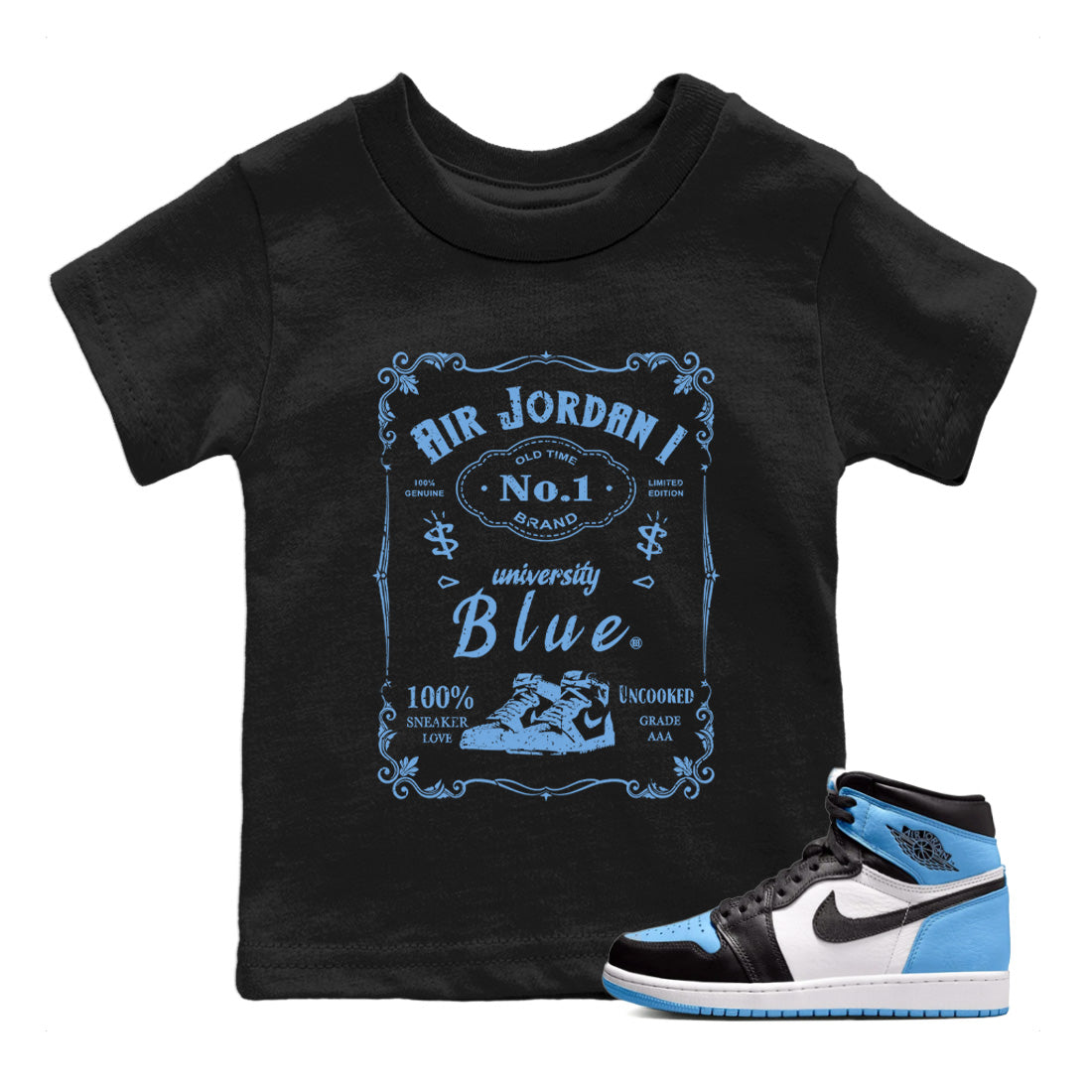 Air Jordan 1 Retro High OG UNC Toe Shirt to match Jordans Sneaker Label Streetwear Sneaker Shirt Air Jordan 1 High OG UNC Toe Drip Gear Zone Sneaker Matching Clothing Kids and Baby Tees Black 1