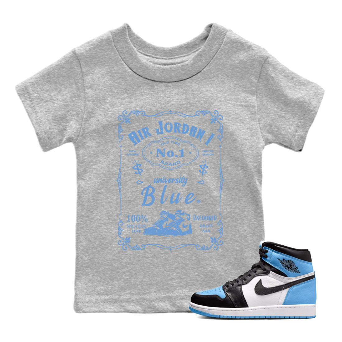 Air Jordan 1 UNC Toe Sneaker Label Baby and Kids Streetwear Sneaker Shirt Air Jordan 1 High OG UNC Toe Kids Streetwear Sneaker Shirt Size Chart