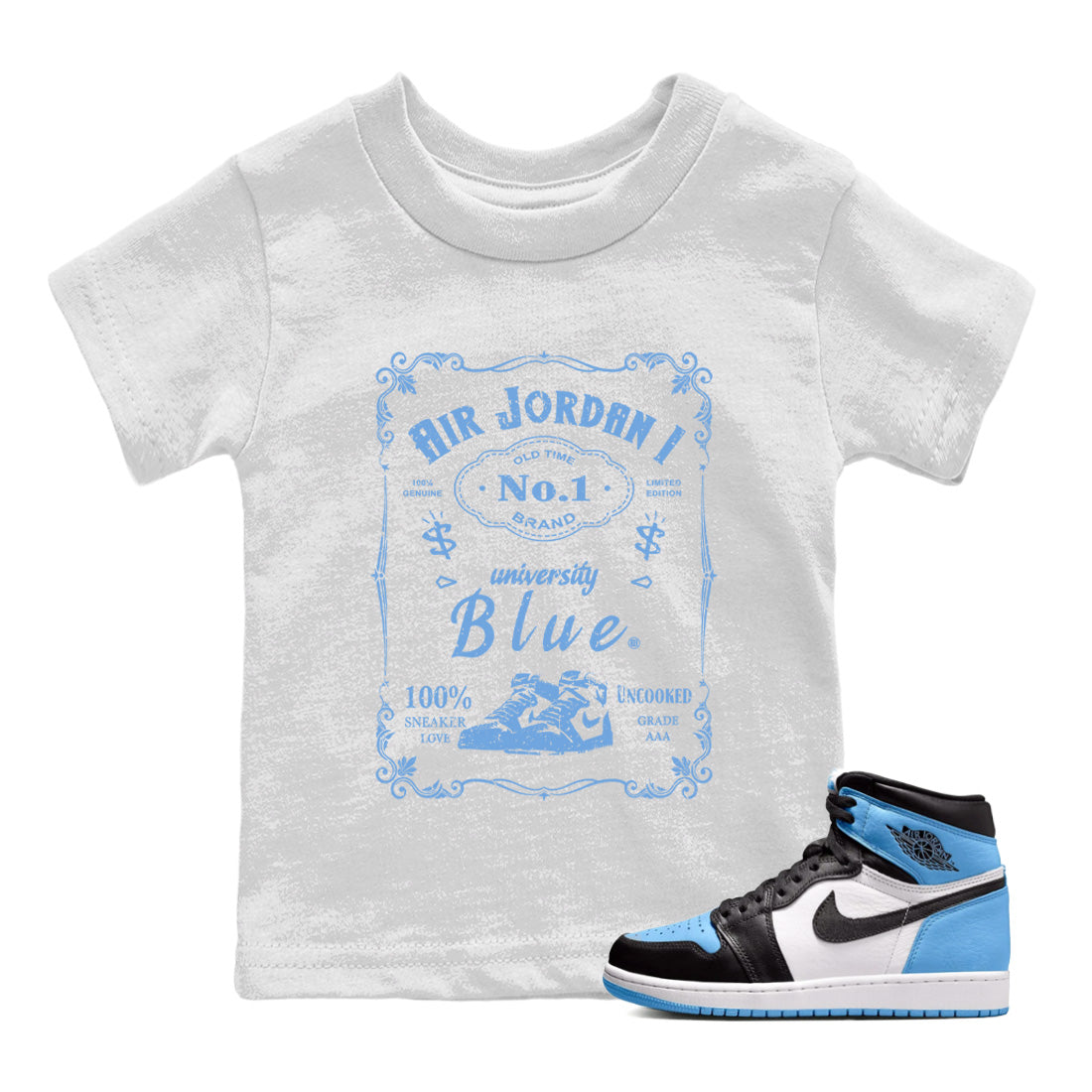 Air Jordan 1 Retro High OG UNC Toe Shirt to match Jordans Sneaker Label Streetwear Sneaker Shirt Air Jordan 1 High OG UNC Toe Drip Gear Zone Sneaker Matching Clothing Kids and Baby Tees White 1