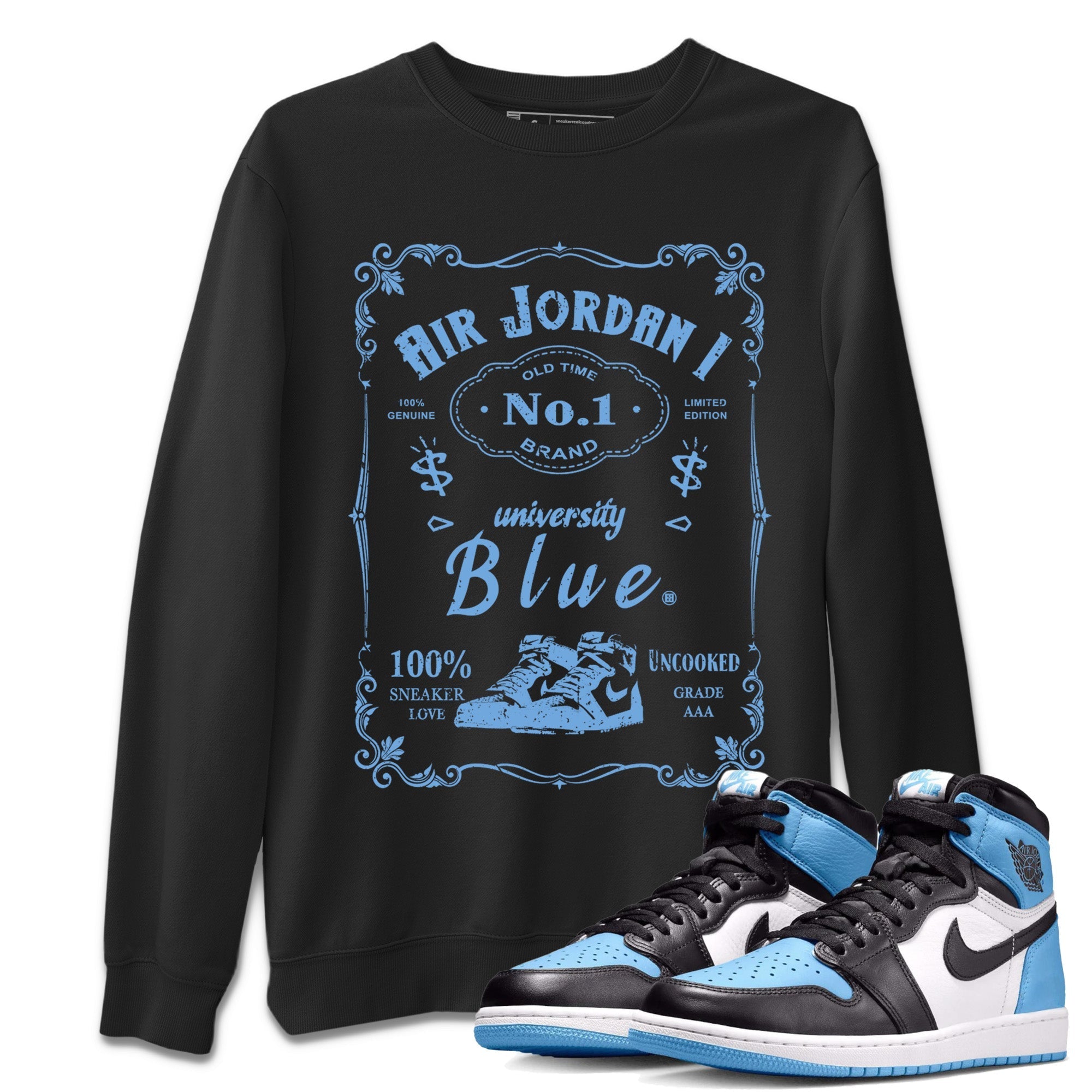 Air Jordan 1 Retro High OG UNC Toe Shirt to match Jordans Sneaker Label Streetwear Sneaker Shirt Air Jordan 1 High OG UNC Toe Drip Gear Zone Sneaker Matching Clothing Crew Neck T-Shirts Black 1