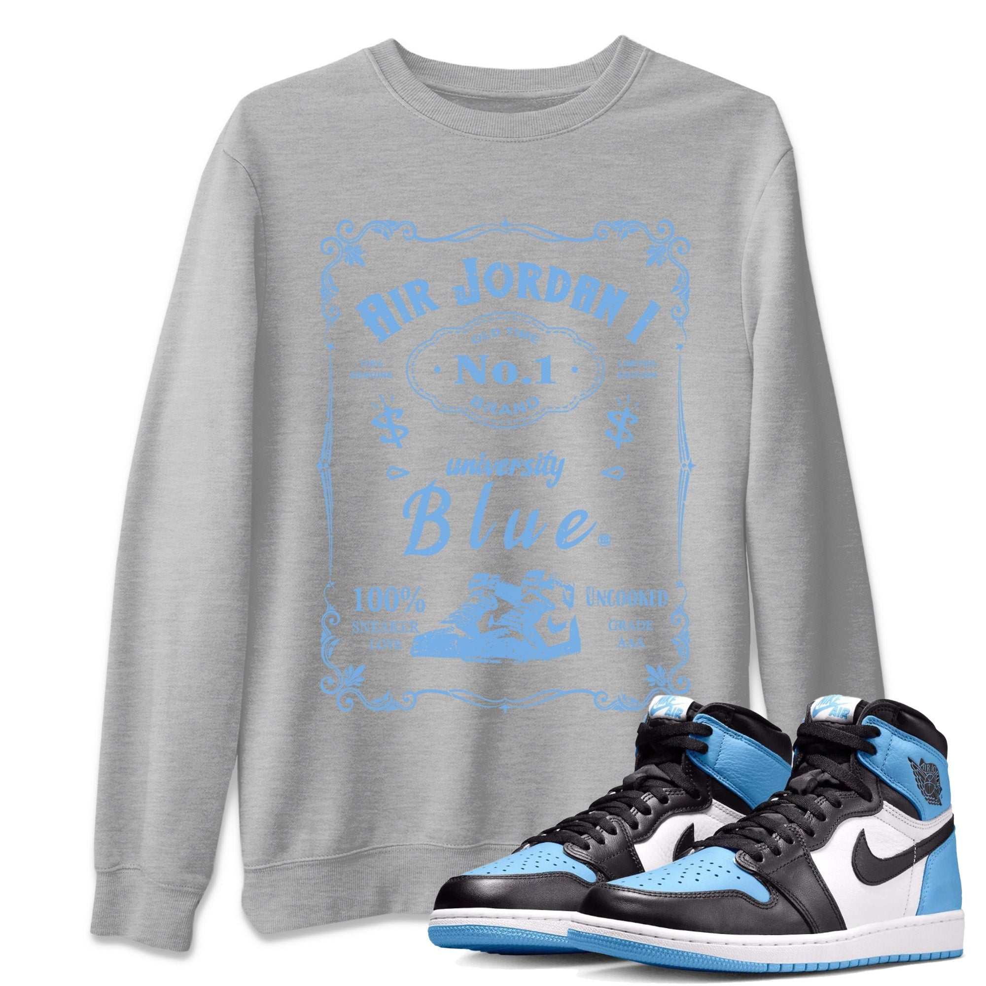 Air Jordan 1 Retro High OG UNC Toe Shirt to match Jordans Sneaker Label Streetwear Sneaker Shirt Air Jordan 1 High OG UNC Toe Drip Gear Zone Sneaker Matching Clothing Crew Neck T-Shirts Heather Grey 1