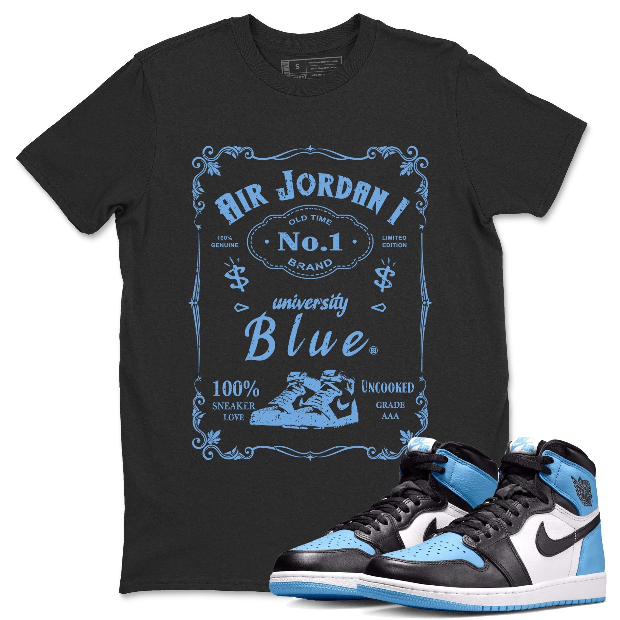 Air Jordan 1 Retro High OG UNC Toe Shirt to match Jordans Sneaker Label Streetwear Sneaker Shirt Air Jordan 1 High OG UNC Toe Drip Gear Zone Sneaker Matching Clothing Crew Neck T-Shirts Black 1