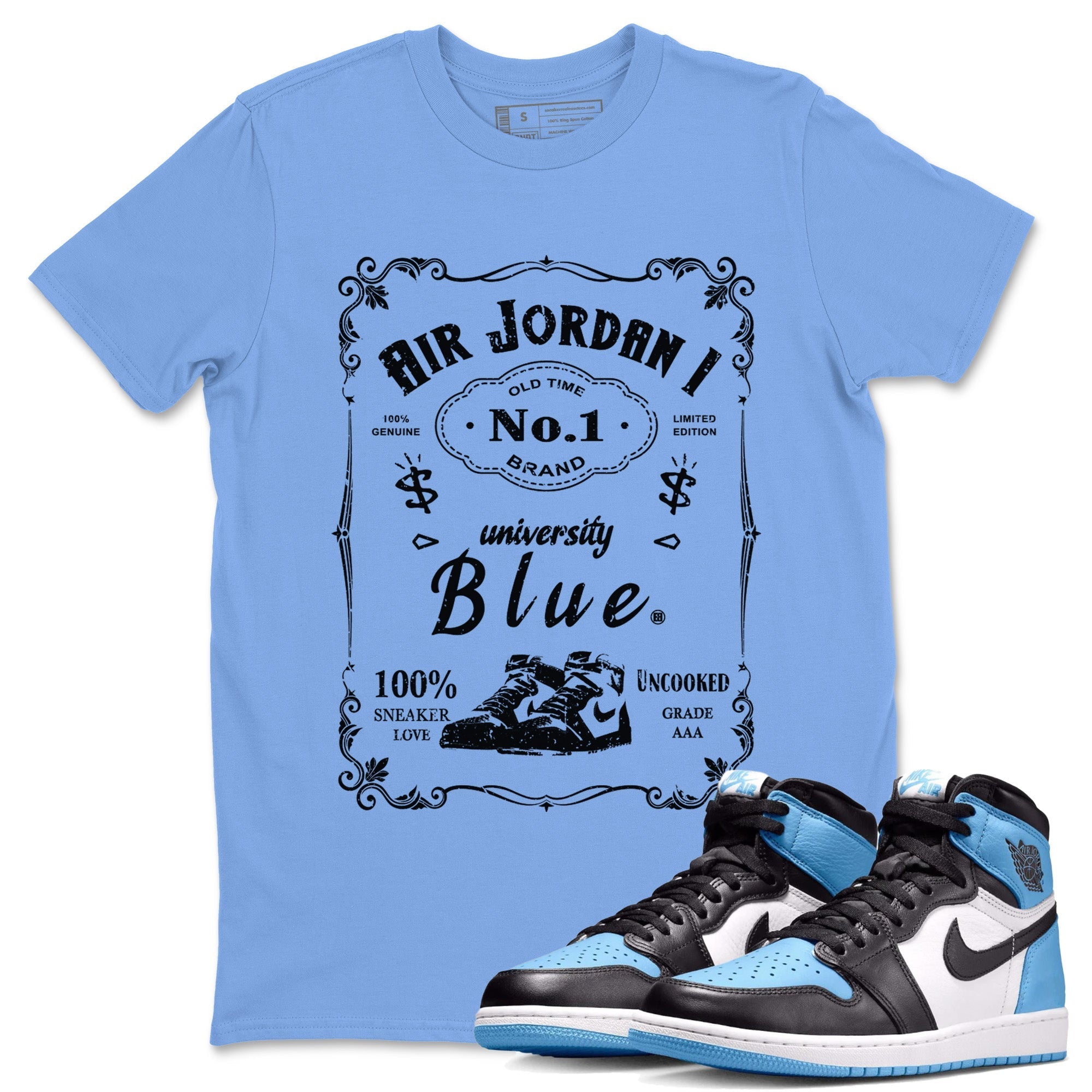 Air Jordan 1 UNC Toe Sneaker Label Crew Neck Streetwear Sneaker Shirt Air Jordan 1 High OG UNC Toe Sneaker T-Shirts Washing and Care Tip