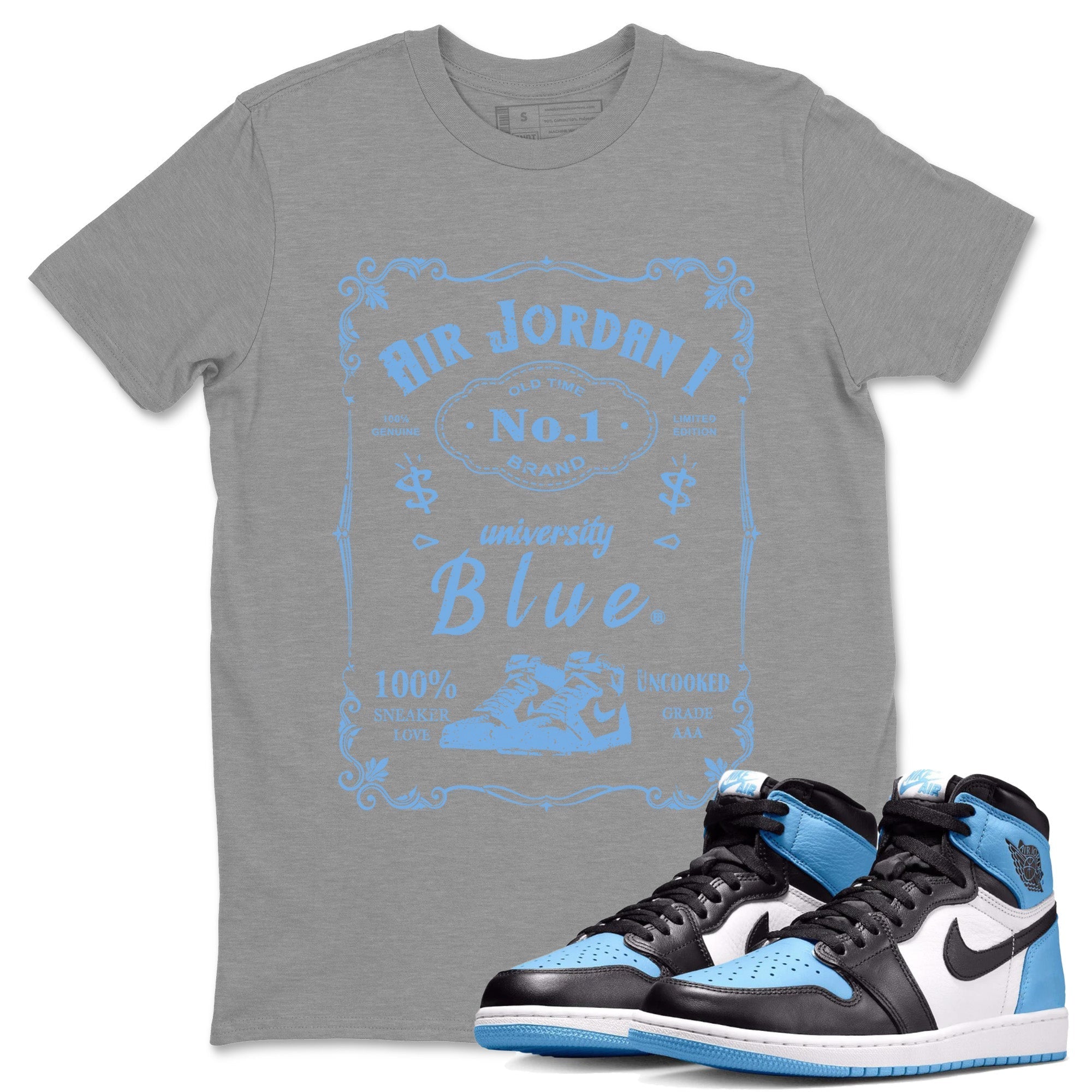 Air Jordan 1 UNC Toe Sneaker Label Crew Neck Streetwear Sneaker Shirt Air Jordan 1 High OG UNC Toe Sneaker T-Shirts Size Chart