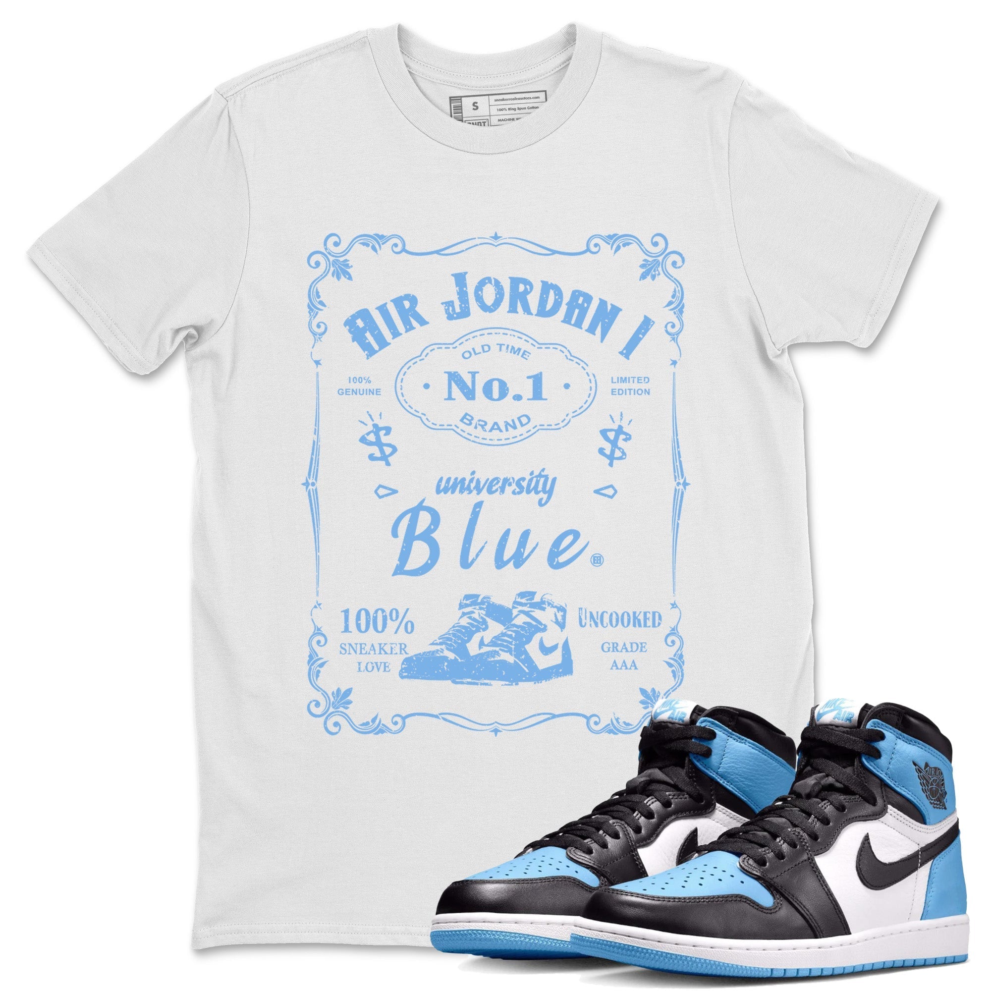 Air Jordan 1 Retro High OG UNC Toe Shirt to match Jordans Sneaker Label Streetwear Sneaker Shirt Air Jordan 1 High OG UNC Toe Drip Gear Zone Sneaker Matching Clothing Crew Neck T-Shirts White 1