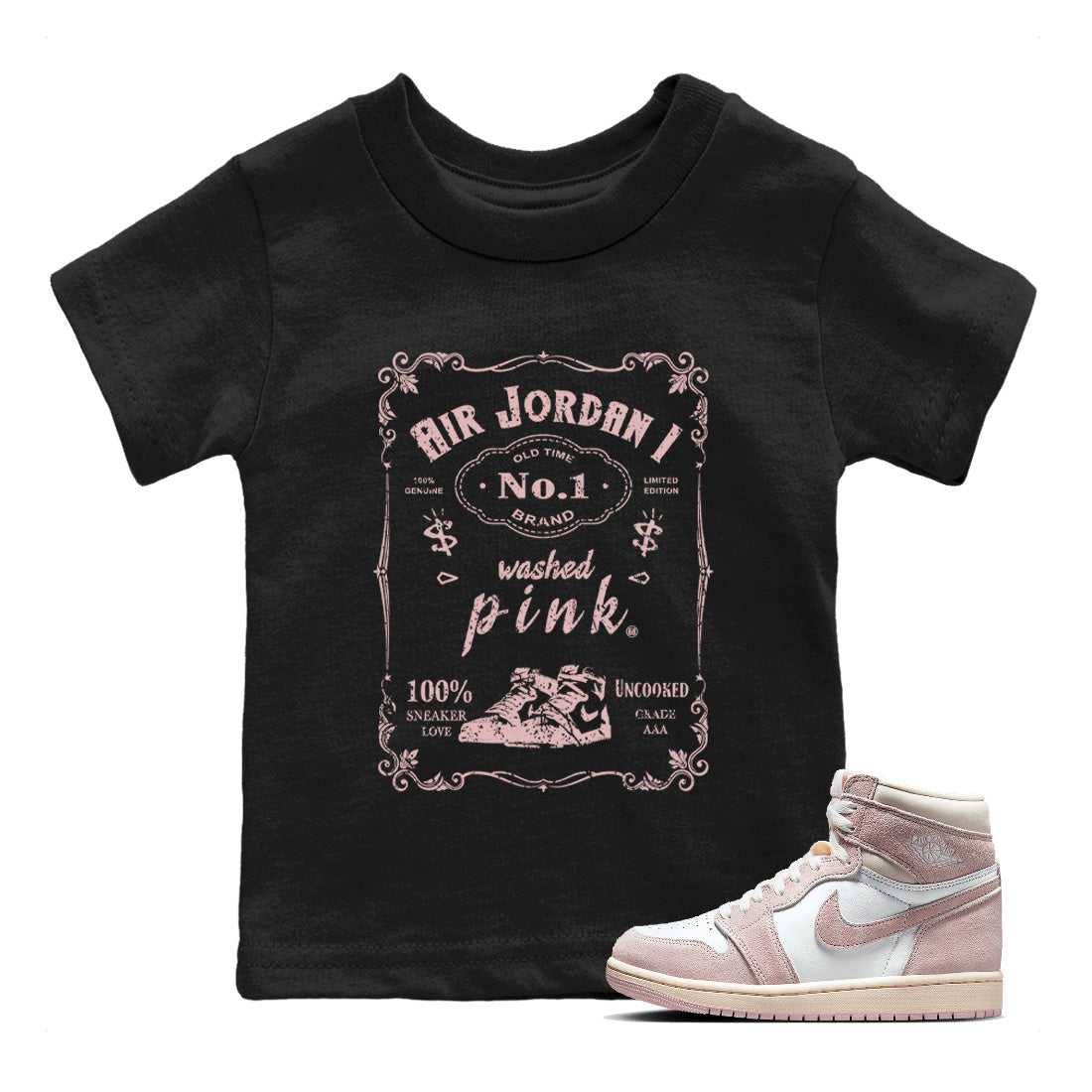 Air Jordan 1 Washed Pink Sneaker Match Tees Sneaker Label Streetwear Sneaker Shirt Air Jordan 1 High OG WMNS Washed Pink Sneaker Release Tees Kids Shirts Black 1