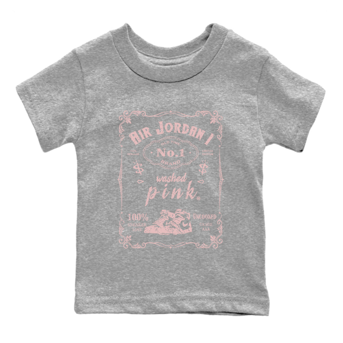 Air Jordan 1 Washed Pink Sneaker Match Tees Sneaker Label Streetwear Sneaker Shirt Air Jordan 1 High OG WMNS Washed Pink Sneaker Release Tees Kids Shirts Heather Grey 2