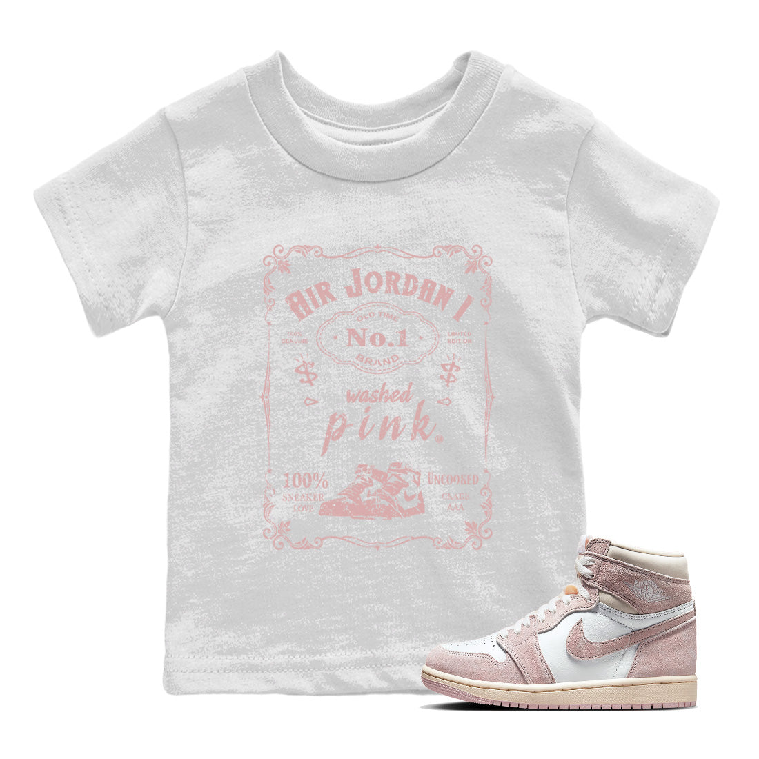 Air Jordan 1 Washed Pink Sneaker Match Tees Sneaker Label Streetwear Sneaker Shirt Air Jordan 1 High OG WMNS Washed Pink Sneaker Release Tees Kids Shirts White 1