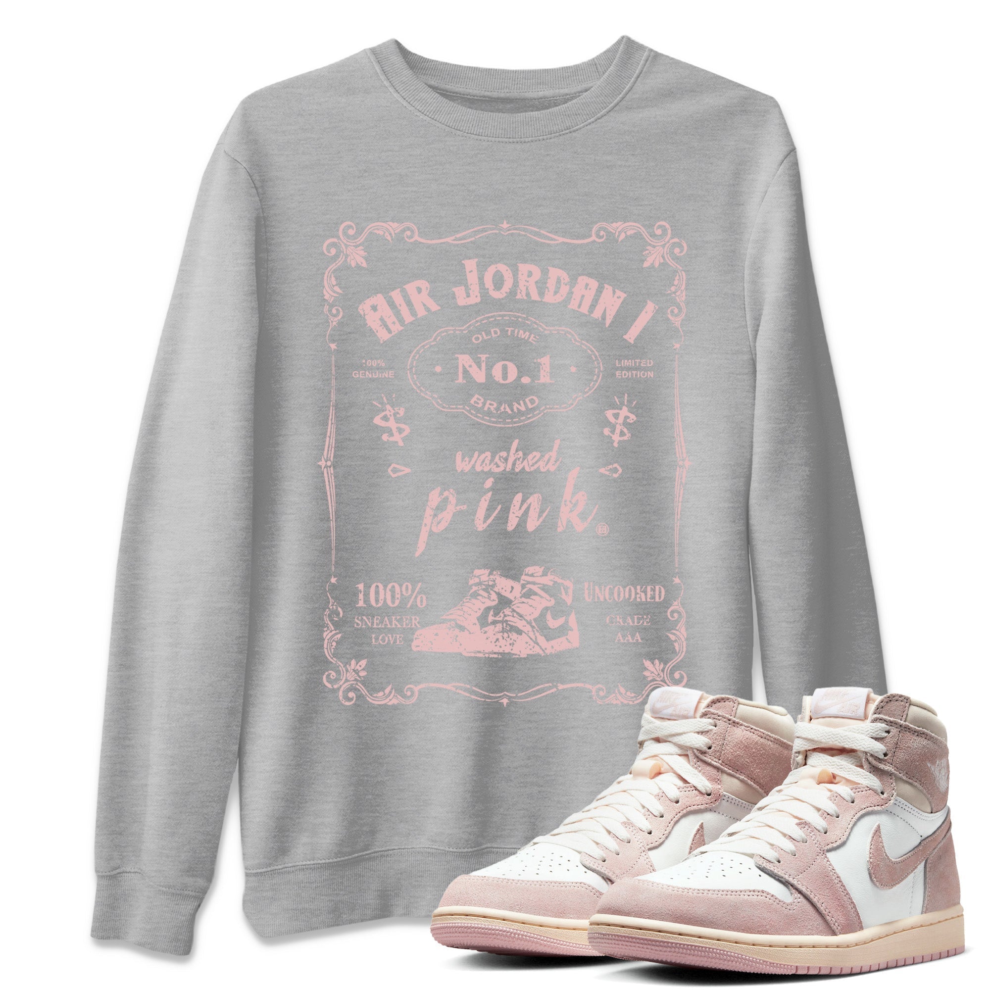 Air Jordan 1 Washed Pink Sneaker Match Tees Sneaker Label Streetwear Sneaker Shirt Air Jordan 1 High OG WMNS Washed Pink Sneaker Release Tees Unisex Shirts Heather Grey 1