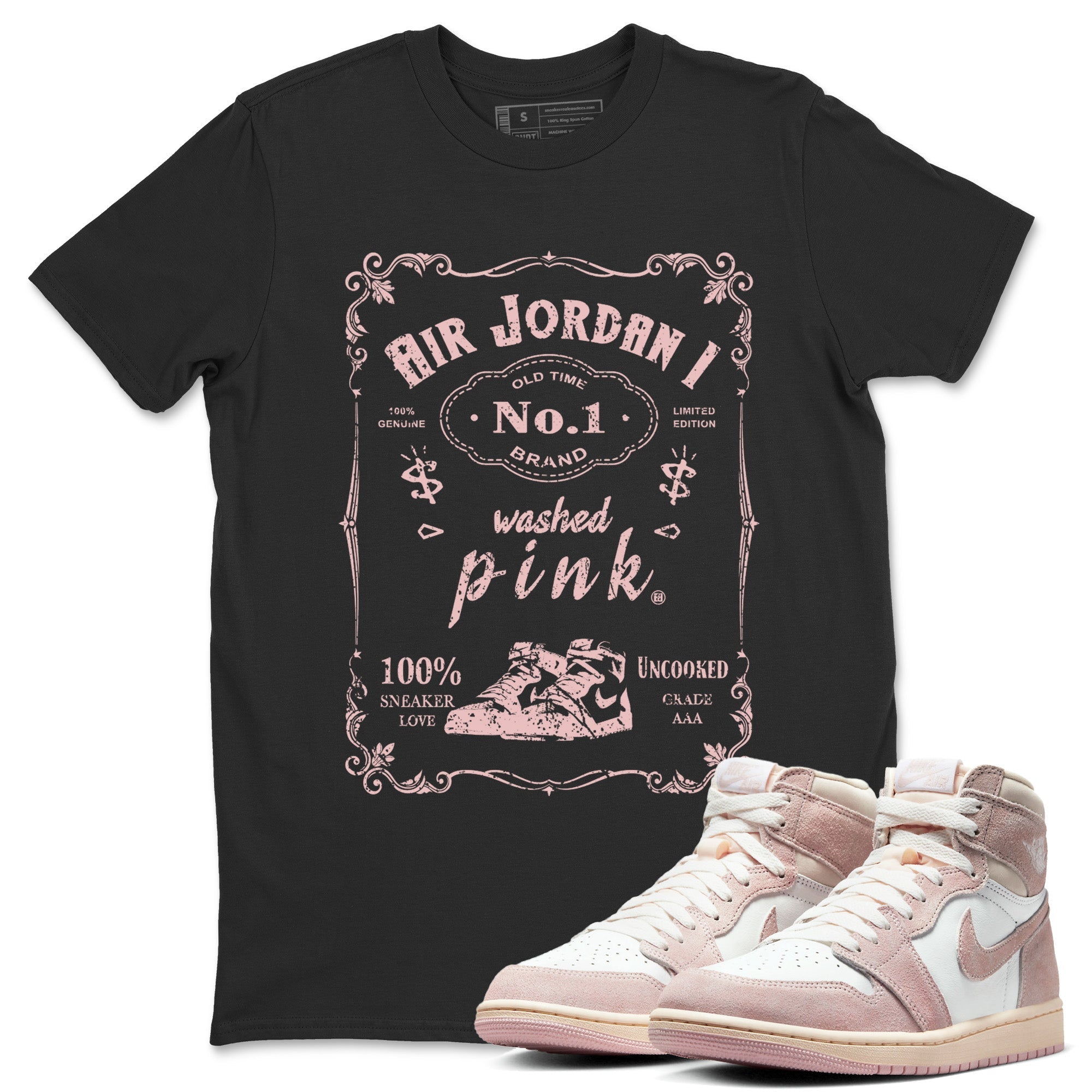 Air Jordan 1 Washed Pink Sneaker Match Tees Sneaker Label Streetwear Sneaker Shirt Air Jordan 1 High OG WMNS Washed Pink Sneaker Release Tees Unisex Shirts Black 1