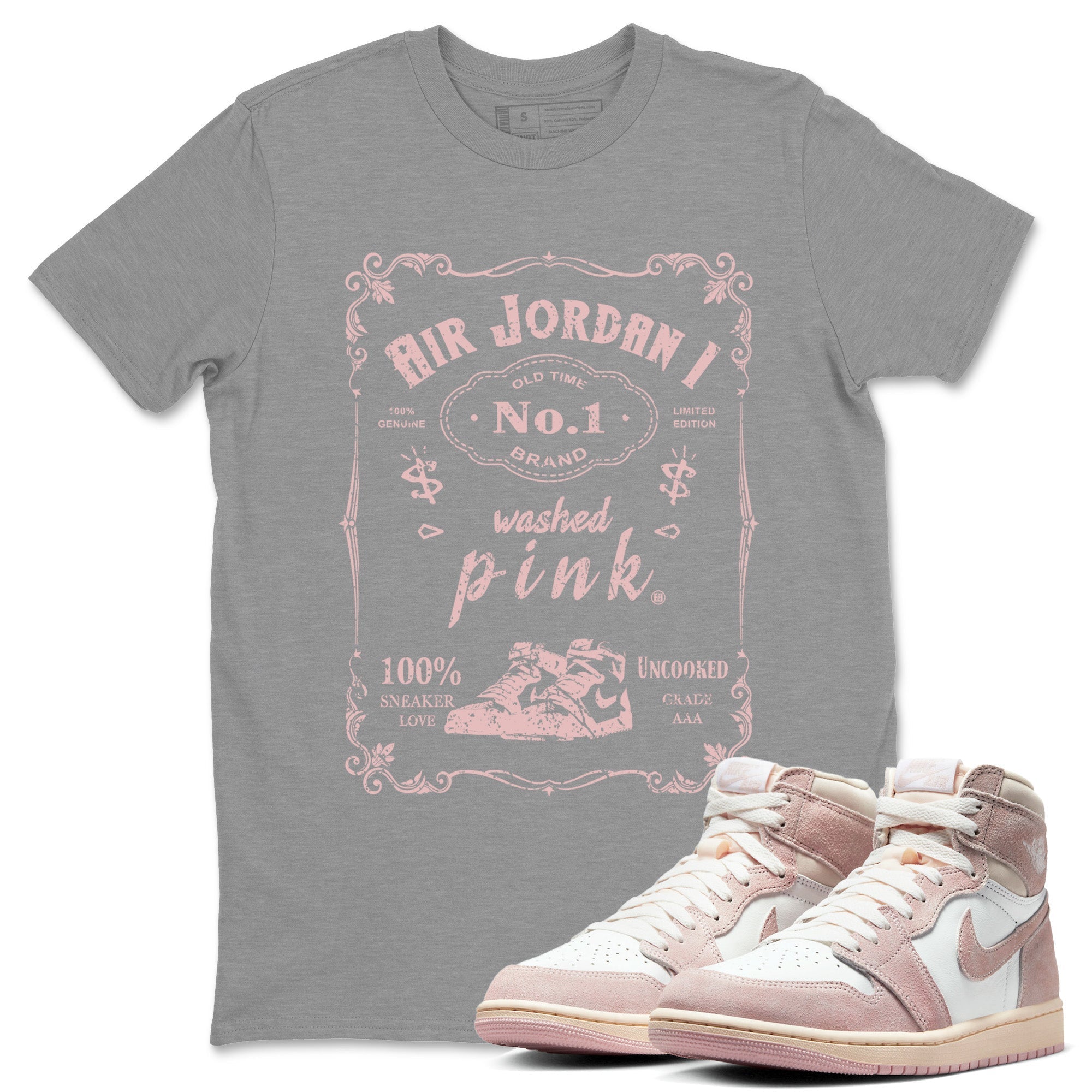 Air Jordan 1 Washed Pink Sneaker Label Crew Neck Streetwear Sneaker Shirt Air Jordan 1 High OG WMNS Washed Pink Sneaker T-Shirts Size Chart