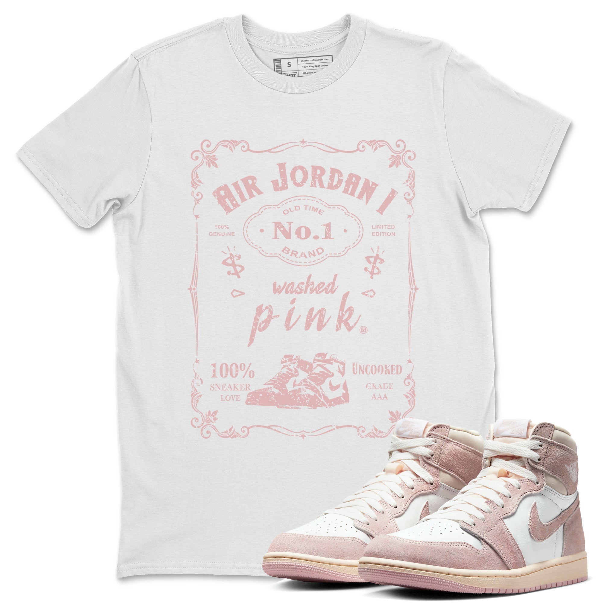 Air Jordan 1 Washed Pink Sneaker Match Tees Sneaker Label Streetwear Sneaker Shirt Air Jordan 1 High OG WMNS Washed Pink Sneaker Release Tees Unisex Shirts White 1