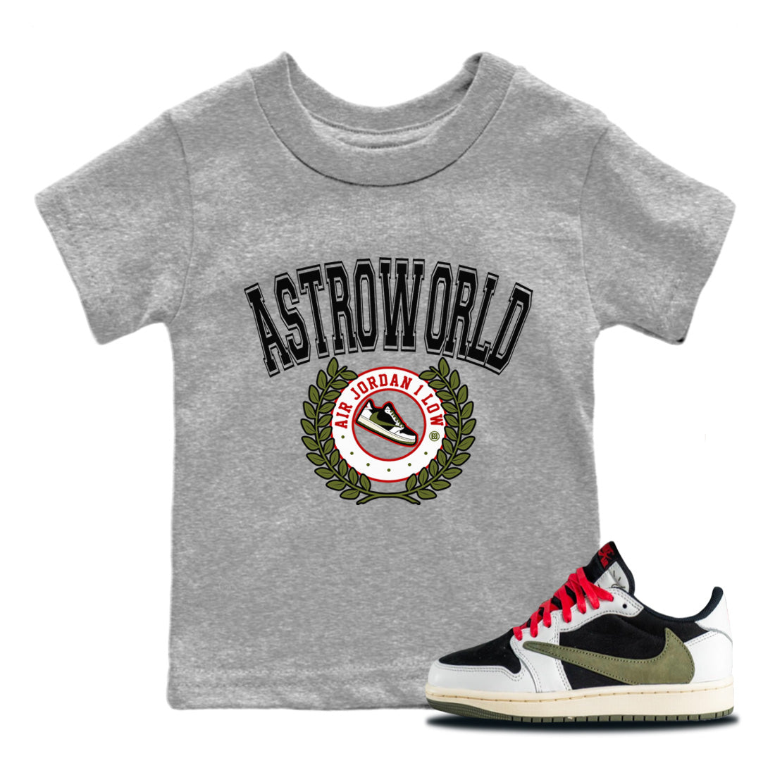 Jordan 1 Travis Scott Olive Sneaker Matching T-Shirt Sneaker Letter Sneaker Tees Jordan 1 Travis Scott Olive Sneaker Release Tees Kids Shirts