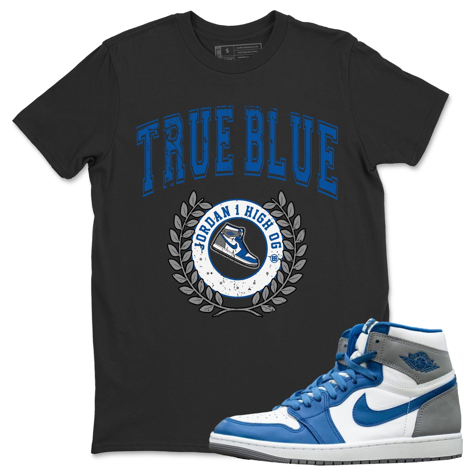 Jordan 1 True Blue Sneaker Matching T-Shirt Sneaker Letter Sneaker Tees Jordan 1 True Blue Sneaker Release Tees Crew Neck Tees