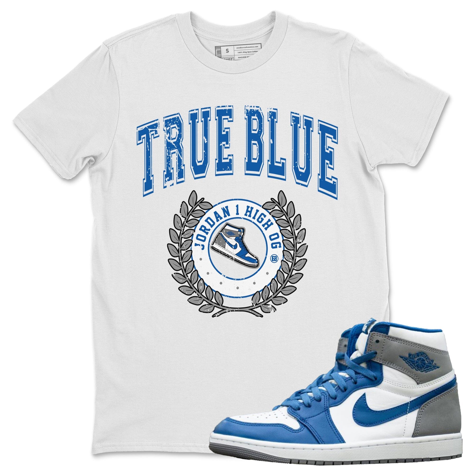 Jordan 1 True Blue Sneaker Matching T-Shirt Sneaker Letter Sneaker Tees Jordan 1 True Blue Sneaker Release Tees Crew Neck Tees