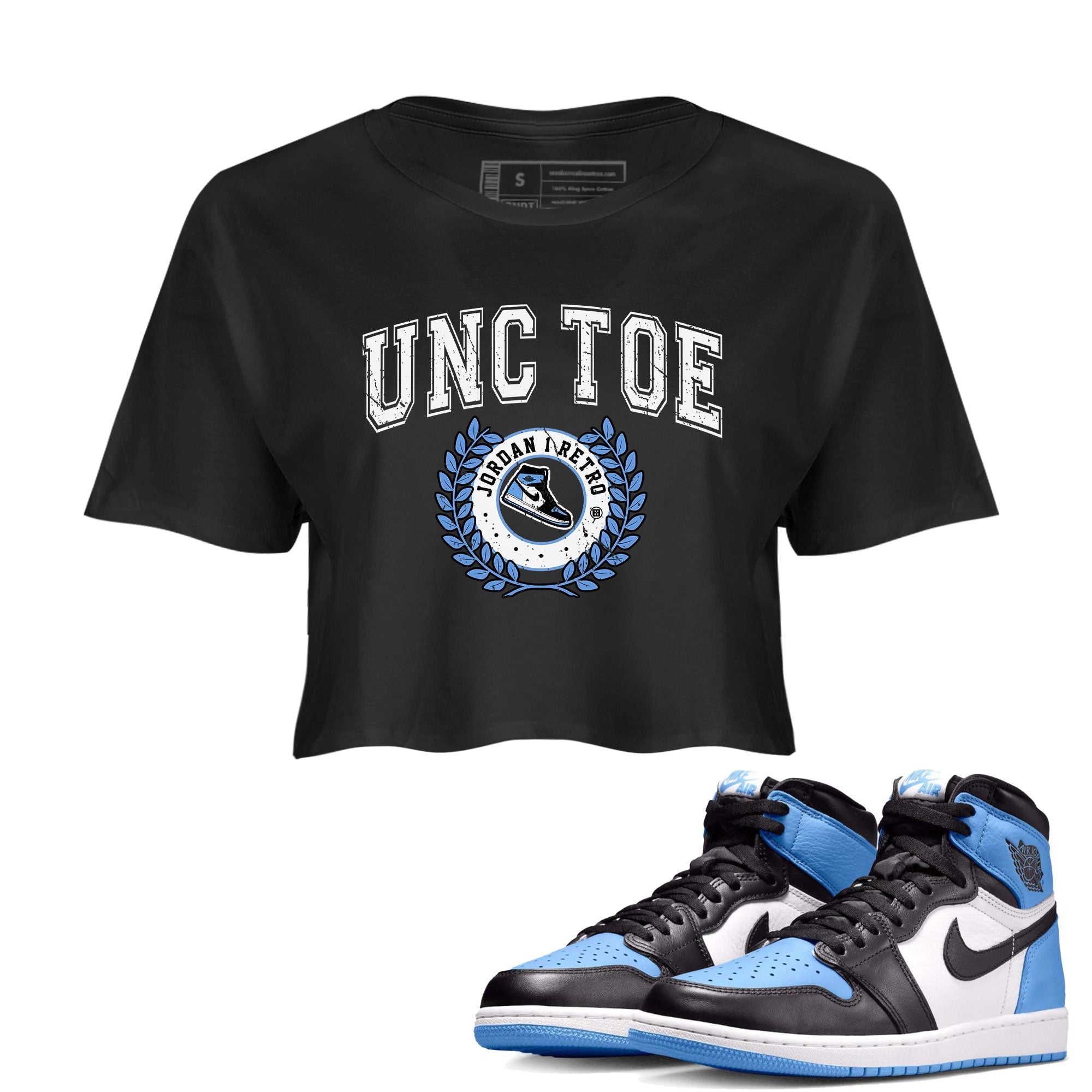 Air Jordan 1 Retro High OG UNC Toe shirt to match jordans Sneaker Letter Streetwear Sneaker Shirt UNC Toe 1s Drip Gear Zone Sneaker Matching Clothing Black 1 Crop T-Shirt