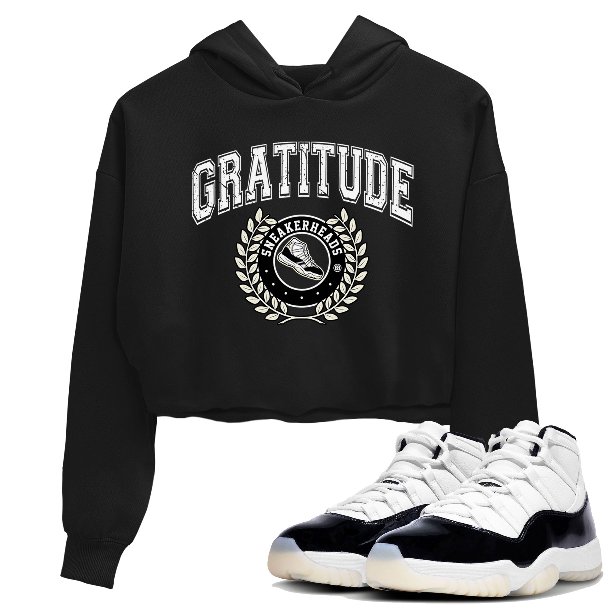 Air Jordan 11 Retro Gratitude shirt to match jordans Sneaker Letter sneaker match tees Air Jordan 11 Gratitude Drip Gear Zone Black 1 Crop T-Shirt
