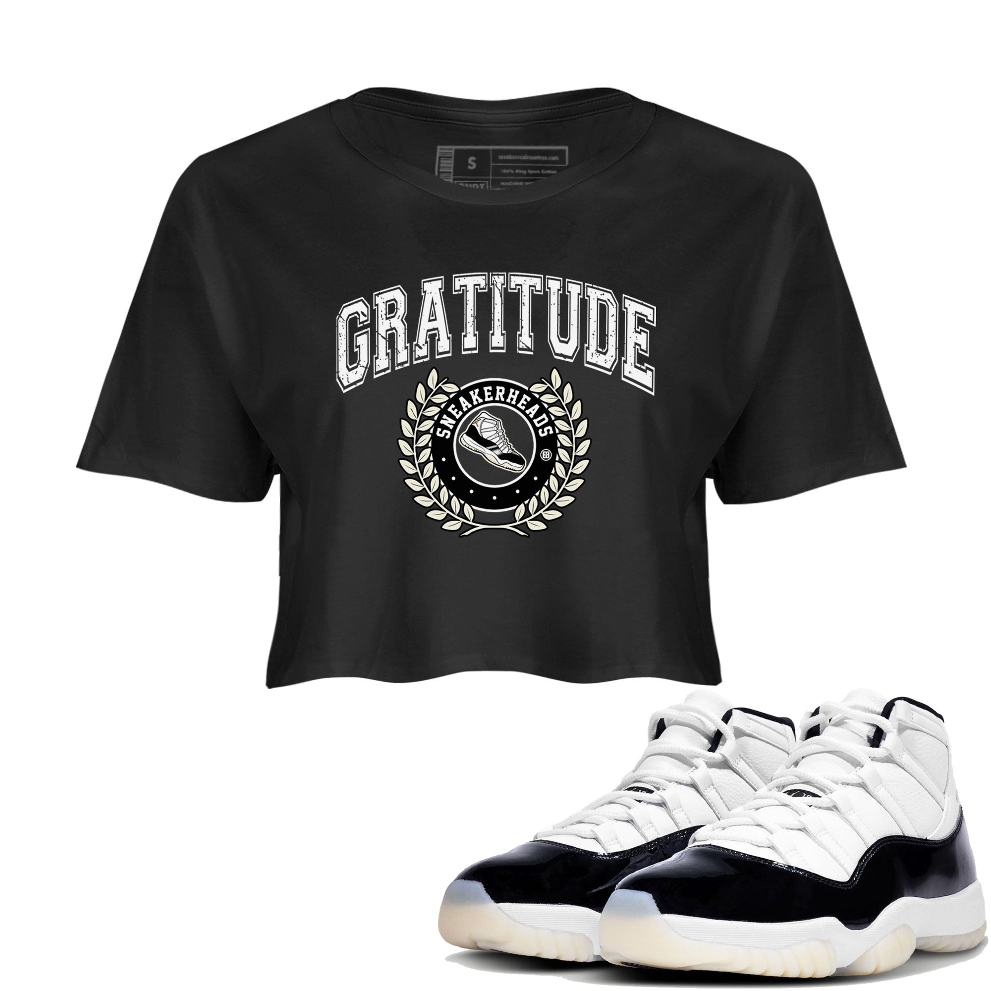 Air Jordan 11 Retro Gratitude shirt to match jordans Sneaker Letter sneaker match tees Air Jordan 11 Gratitude Drip Gear Zone Black 1 Crop T-Shirt