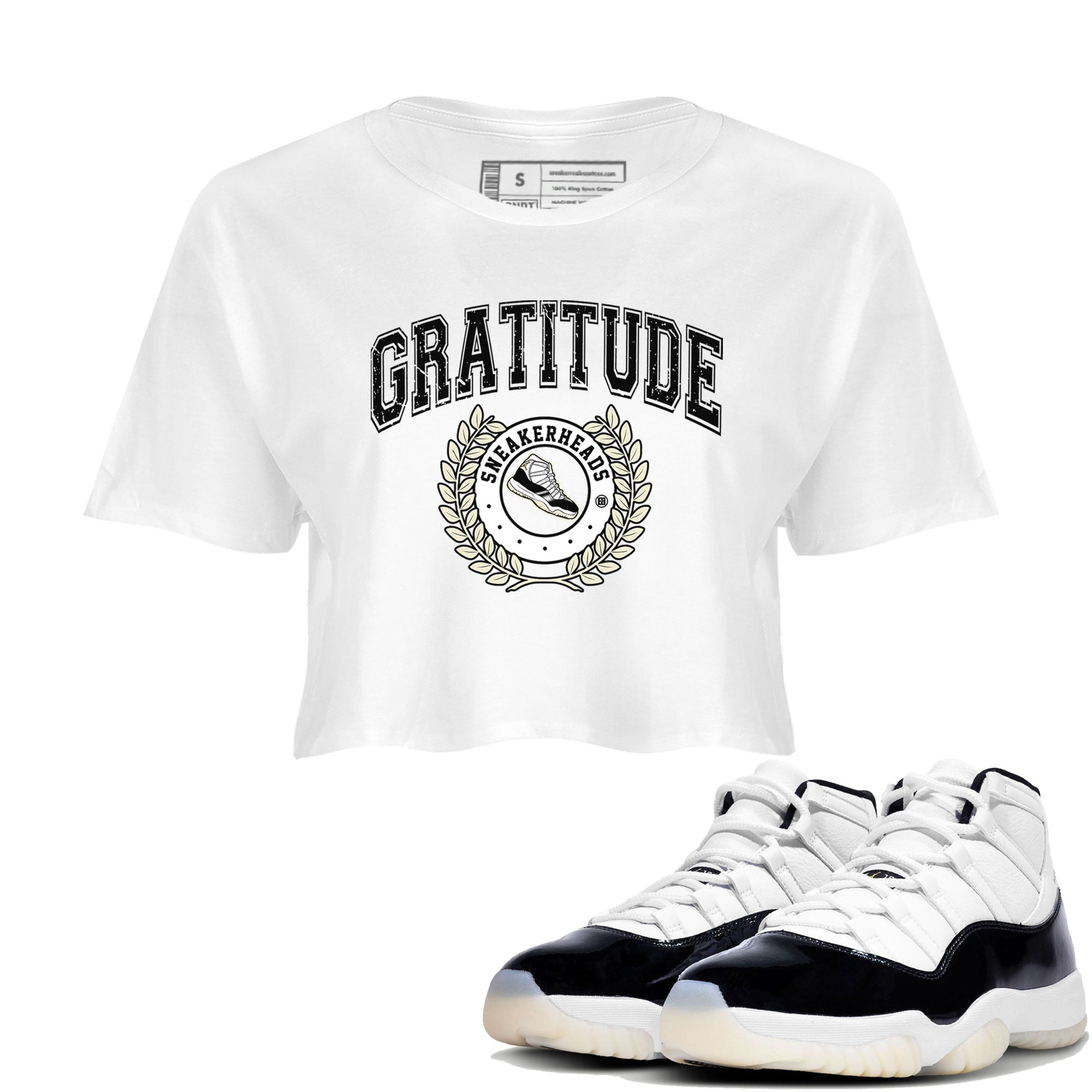 Air Jordan 11 Retro Gratitude shirt to match jordans Sneaker Letter sneaker match tees Air Jordan 11 Gratitude Drip Gear Zone White 1 Crop T-Shirt