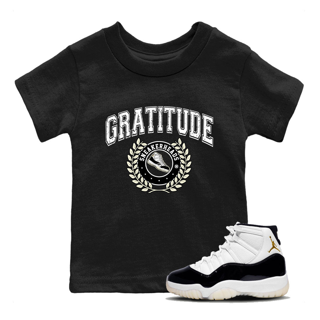 Air Jordan 11 Retro Gratitude shirt to match jordans Sneaker Letter sneaker match tees Air Jordan 11 Gratitude Drip Gear Zone Baby Toddler Black 1 T-Shirt