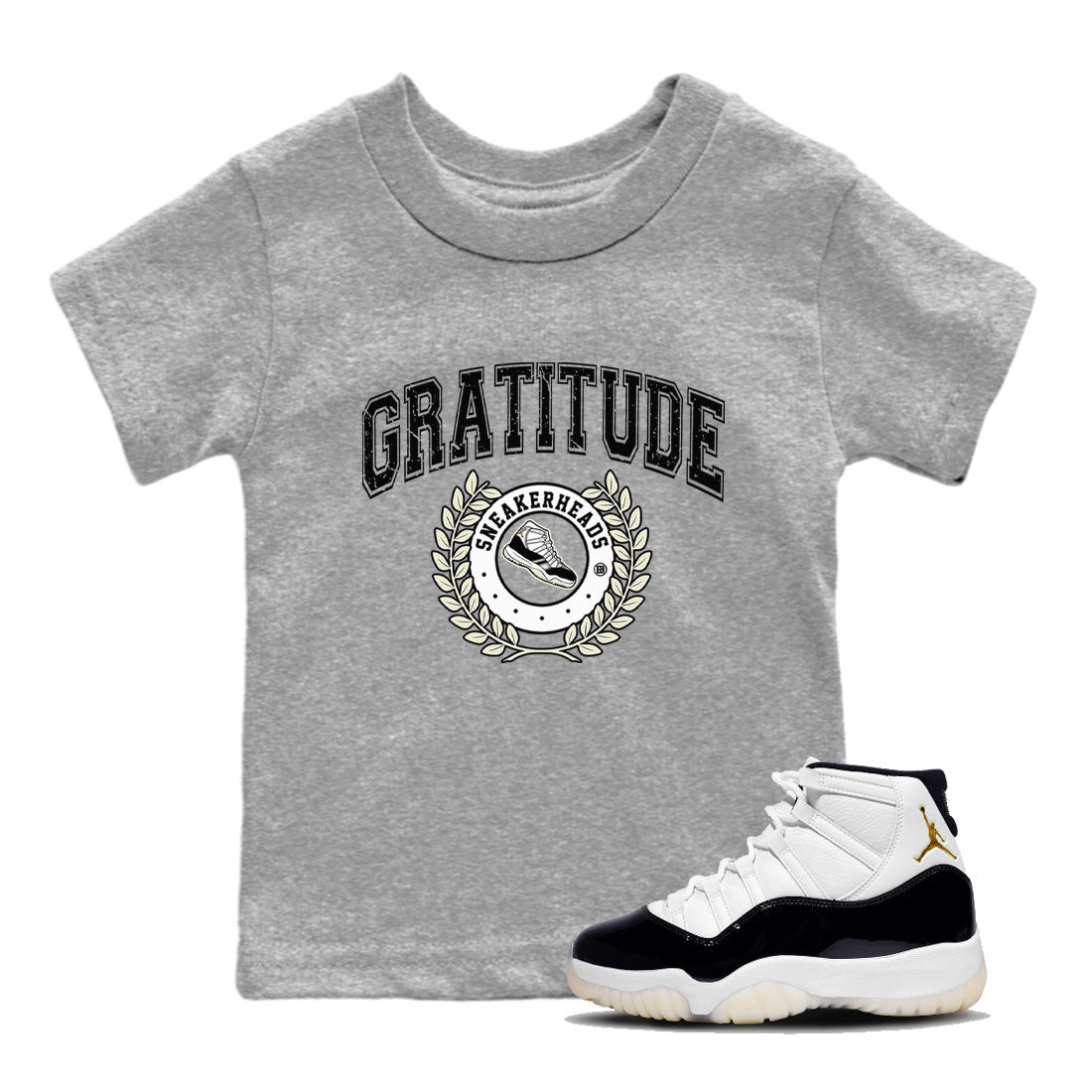 Air Jordan 11 Retro Gratitude shirt to match jordans Sneaker Letter sneaker match tees Air Jordan 11 Gratitude Drip Gear Zone Baby Toddler Heather Grey 1 T-Shirt