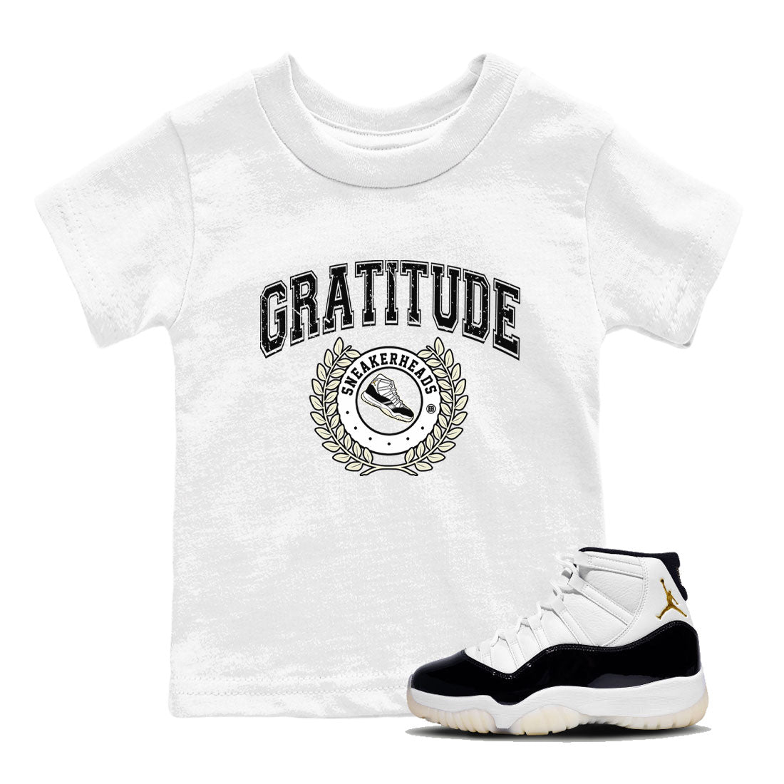 Air Jordan 11 Retro Gratitude shirt to match jordans Sneaker Letter sneaker match tees Air Jordan 11 Gratitude Drip Gear Zone Baby Toddler White 1 T-Shirt