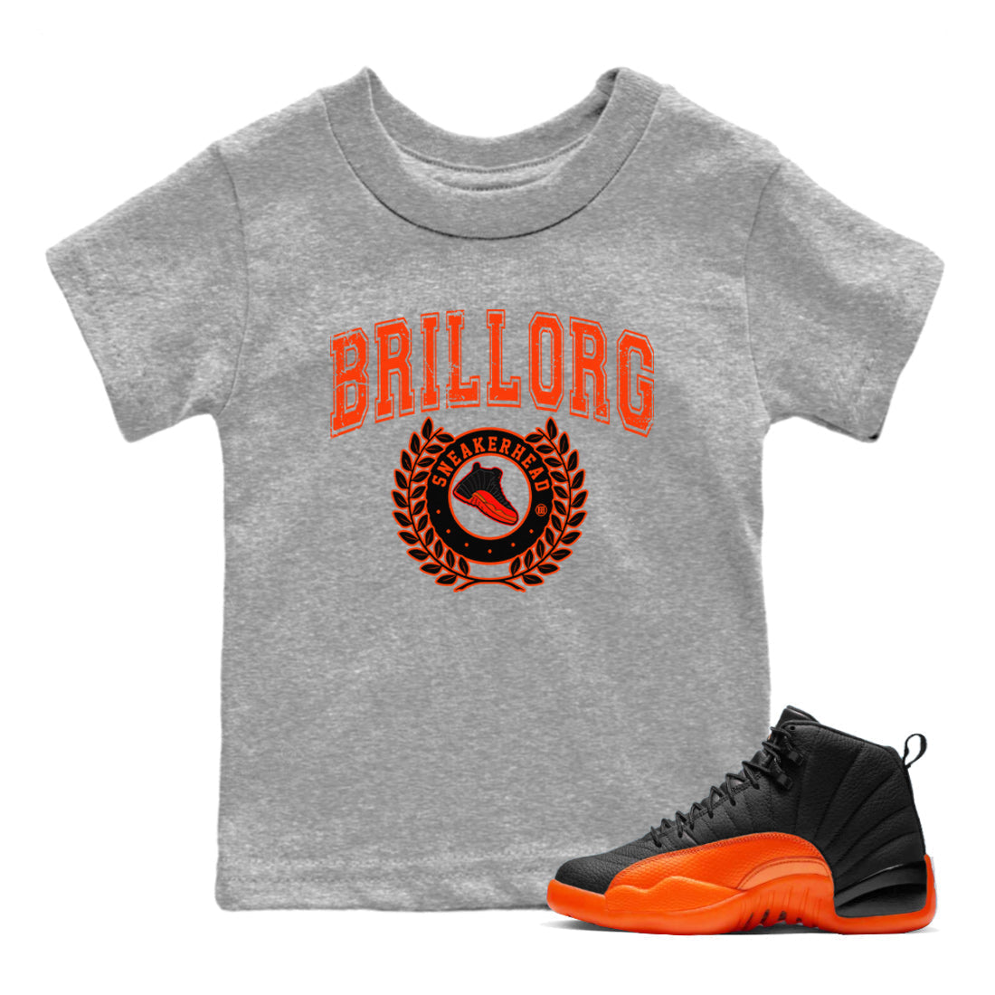 Air Jordan 12 Brilliant Orange Sneaker Match Tees Sneaker Letter Streetwear Sneaker Shirt Air Jordan 12 Orange Sneaker Release Tees Kids Shirts Heather Grey 1