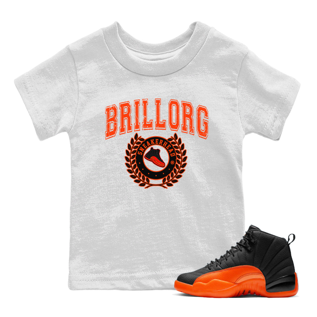 Air Jordan 12 Brilliant Orange Sneaker Match Tees Sneaker Letter Streetwear Sneaker Shirt Air Jordan 12 Orange Sneaker Release Tees Kids Shirts White 1