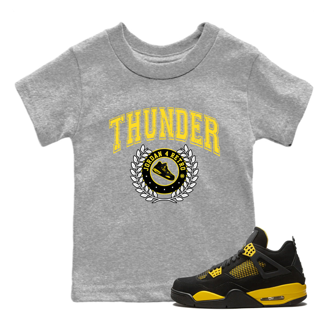 Air Jordan 4 Thunder Sneaker Match Tees Sneaker Letter Streetwear Sneaker Shirt Air Jordan 4 Retro Thunder Sneaker Release Tees Kids Shirts Heather Grey 1