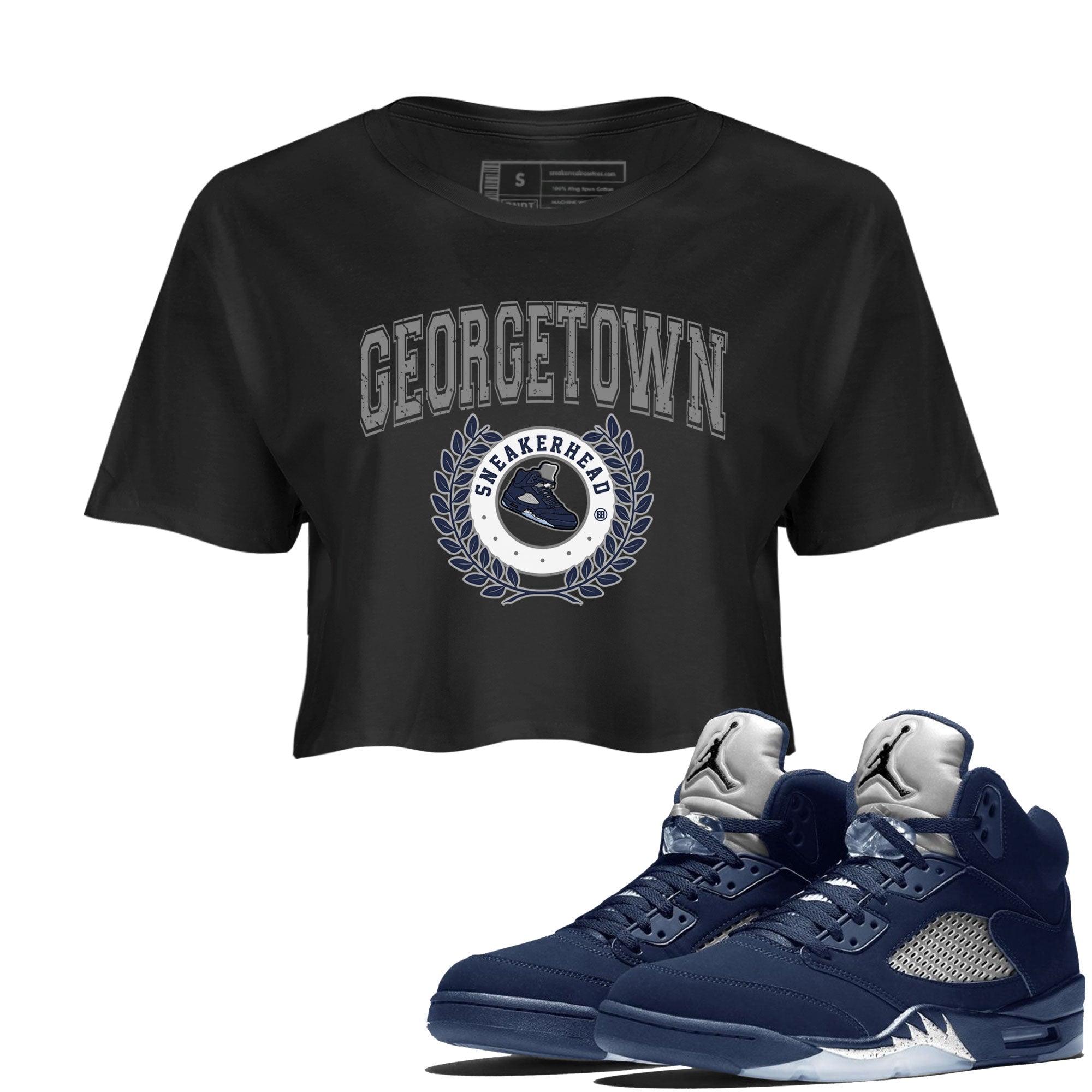 Air Jordan 5 Retro Georgetown shirt to match jordans Sneaker Letter Streetwear Sneaker Shirt AJ5 Georgetown Drip Gear Zone Sneaker Matching Clothing Black 1 Crop T-Shirt