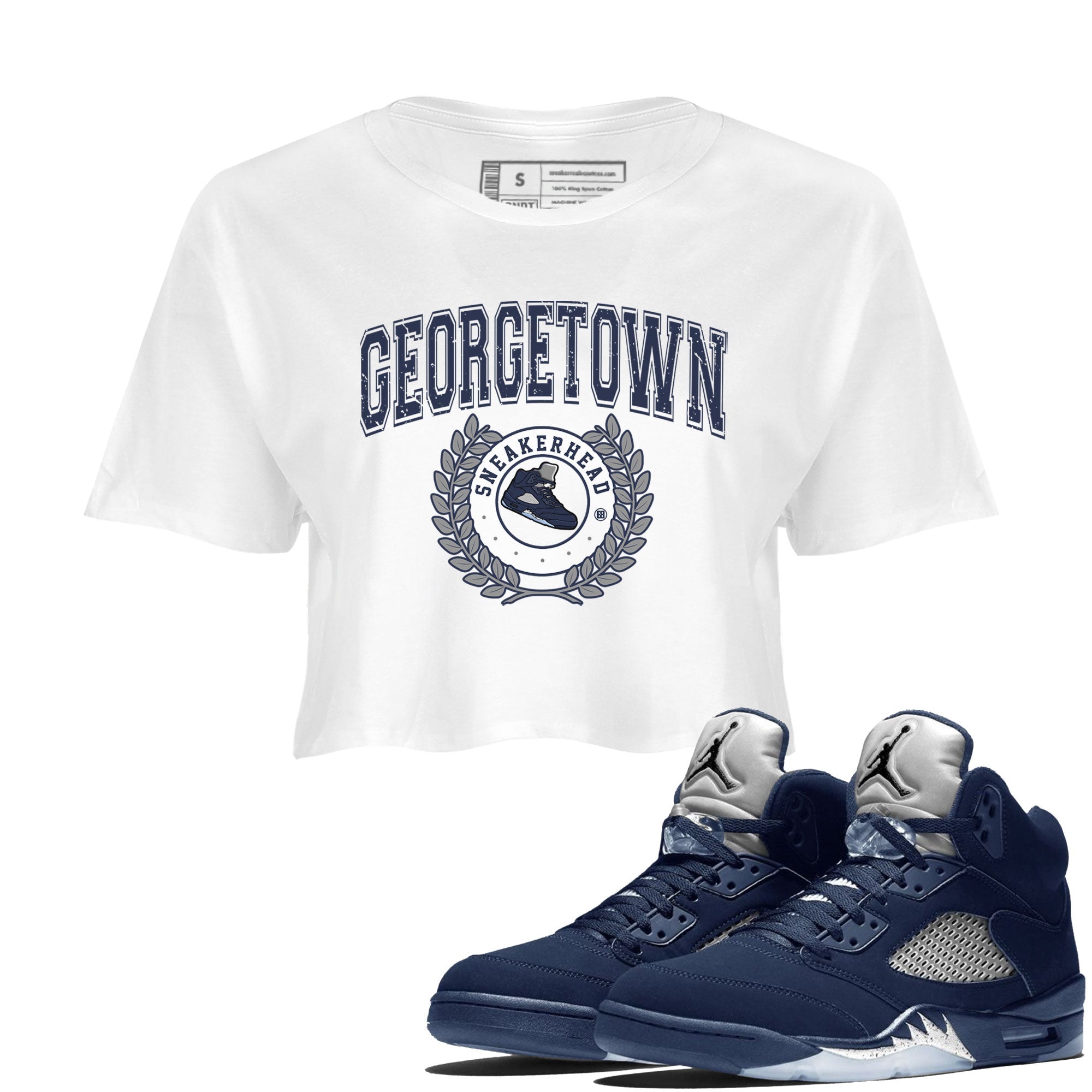 Air Jordan 5 Retro Georgetown shirt to match jordans Sneaker Letter Streetwear Sneaker Shirt AJ5 Georgetown Drip Gear Zone Sneaker Matching Clothing White 1 Crop T-Shirt