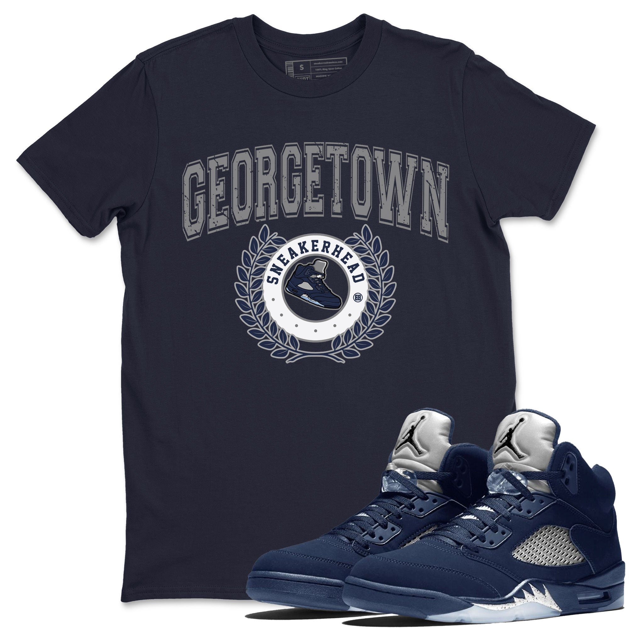 Air Jordan 5 Retro Georgetown shirt to match jordans Sneaker Letter Streetwear Sneaker Shirt AJ5 Georgetown Drip Gear Zone Sneaker Matching Clothing Unisex Navy 1 T-Shirt