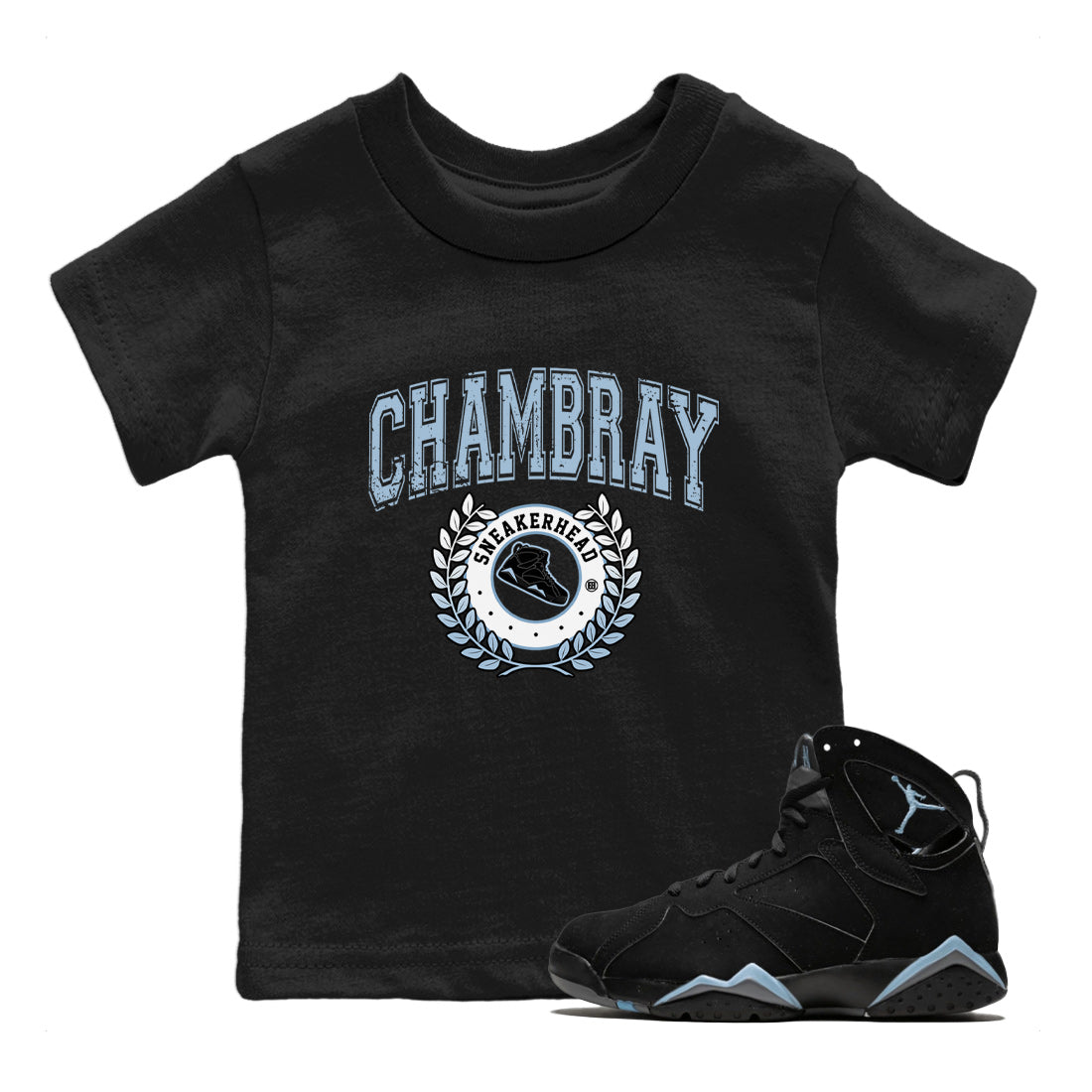 Air Jordan 7 Chambray Sneaker Match Tees Sneaker Letter Streetwear Sneaker Shirt AJ7 Chambray Sneaker Release Tees Kids Shirts Black 1