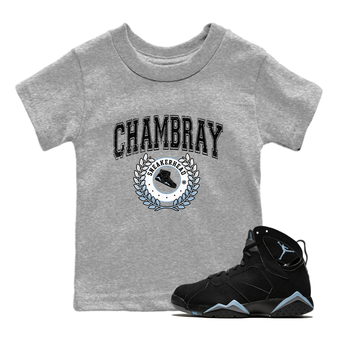 Air Jordan 7 Chambray Sneaker Match Tees Sneaker Letter Streetwear Sneaker Shirt AJ7 Chambray Sneaker Release Tees Kids Shirts Heather Grey 1
