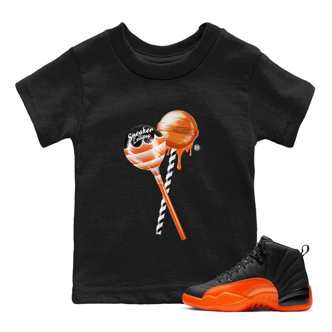Air Jordan 12 Brilliant Orange Sneaker Match Tees Sneaker Lollipops Streetwear Sneaker Shirt 12s Brilliant Orange Tee Kids Shirts Black 1