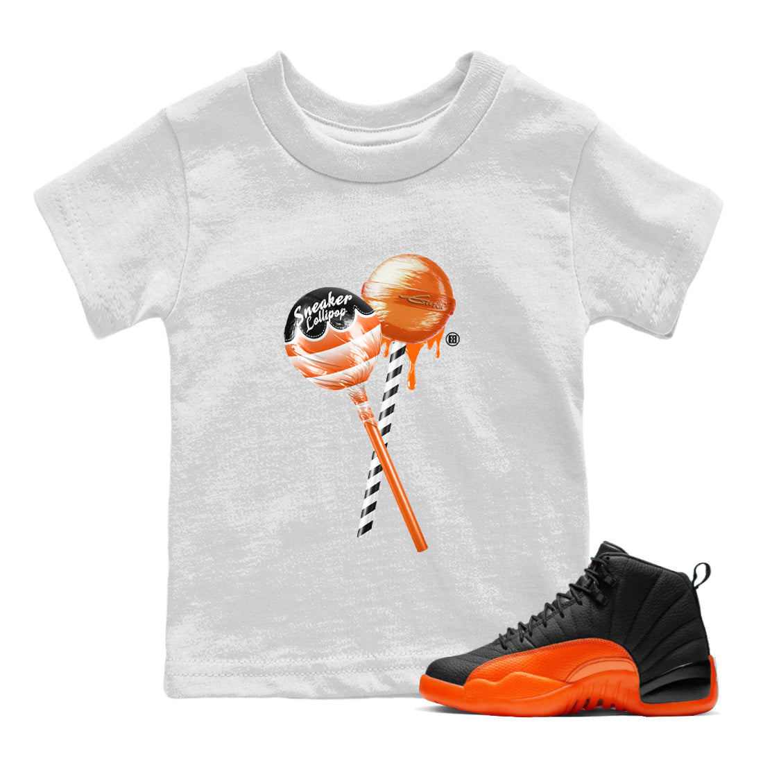 Air Jordan 12 Brilliant Orange Sneaker Match Tees Sneaker Lollipops Streetwear Sneaker Shirt 12s Brilliant Orange Tee Kids Shirts White 1
