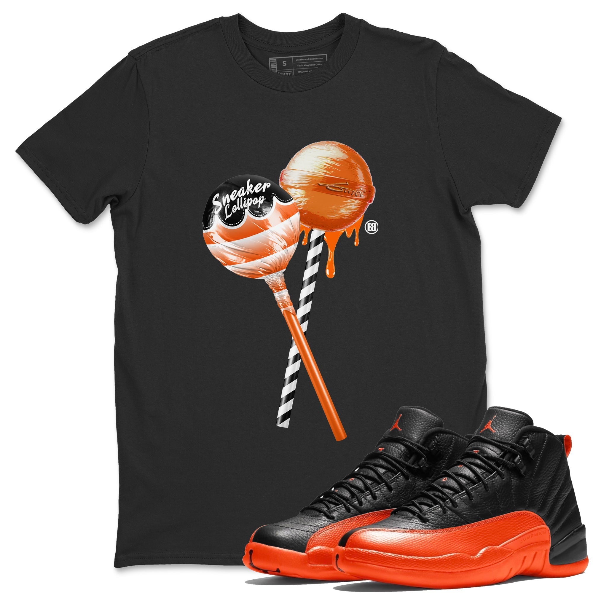 Air Jordan 12 Brilliant Orange Sneaker Match Tees Sneaker Lollipops Streetwear Sneaker Shirt 12s Brilliant Orange Tee Unisex Shirts Black 1
