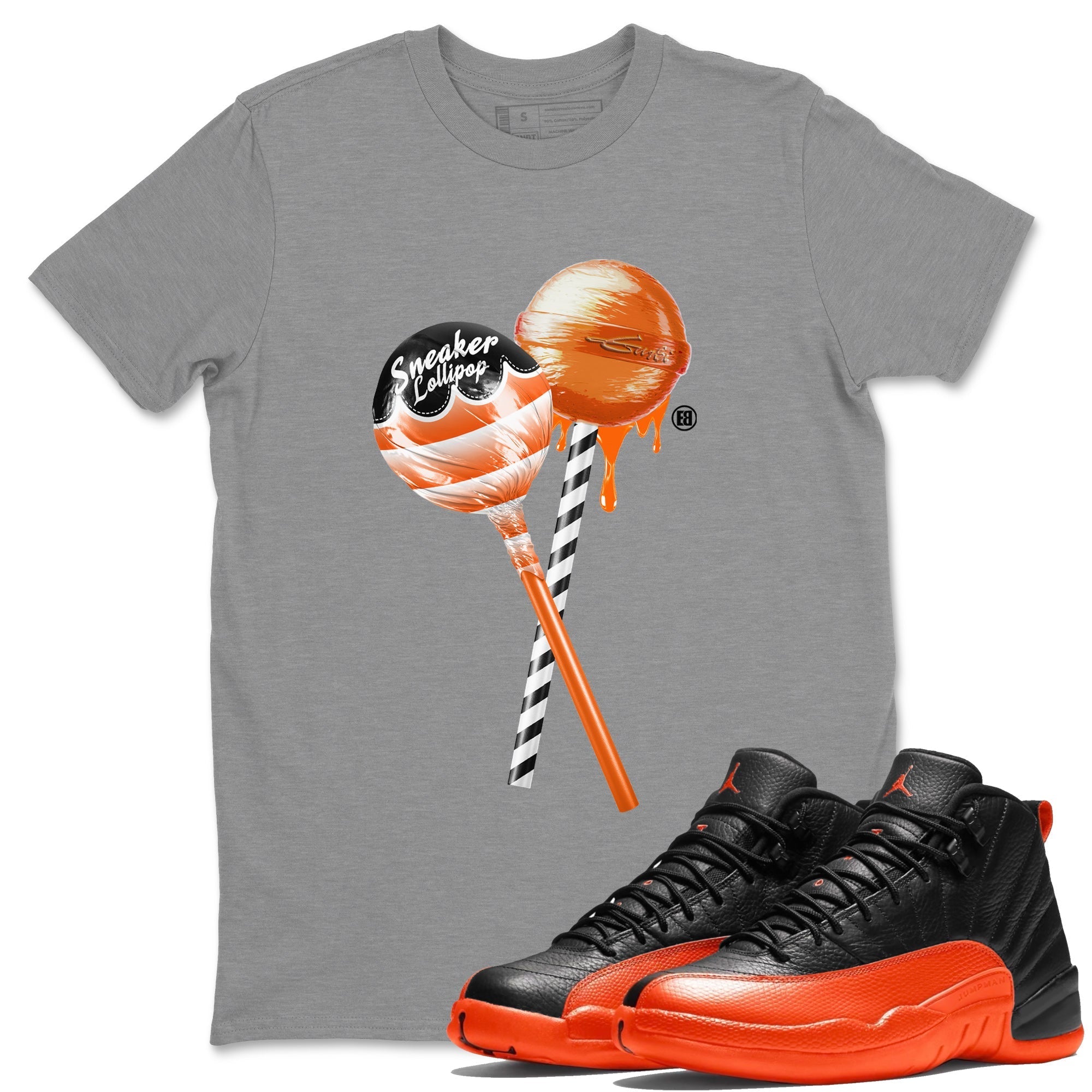 Air Jordan 12 Brilliant Orange Sneaker Lollipops Crew Neck Streetwear Sneaker Shirt Air Jordan 12 Brilliant Orange Sneaker T-Shirts Size Chart