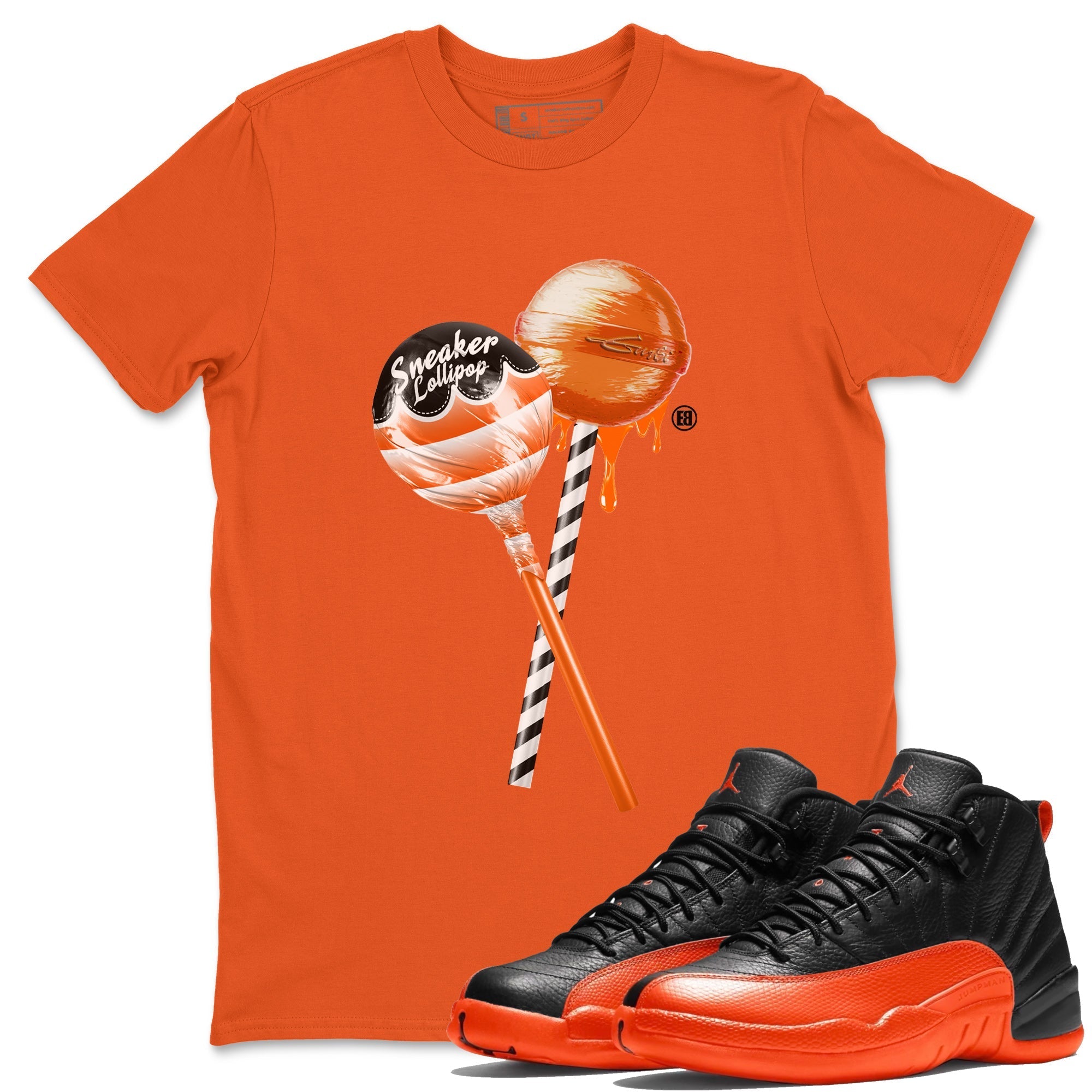Air Jordan 12 Brilliant Orange Sneaker Lollipops Crew Neck Streetwear Sneaker Shirt Air Jordan 12 Brilliant Orange Sneaker T-Shirts Washing and Care Tip