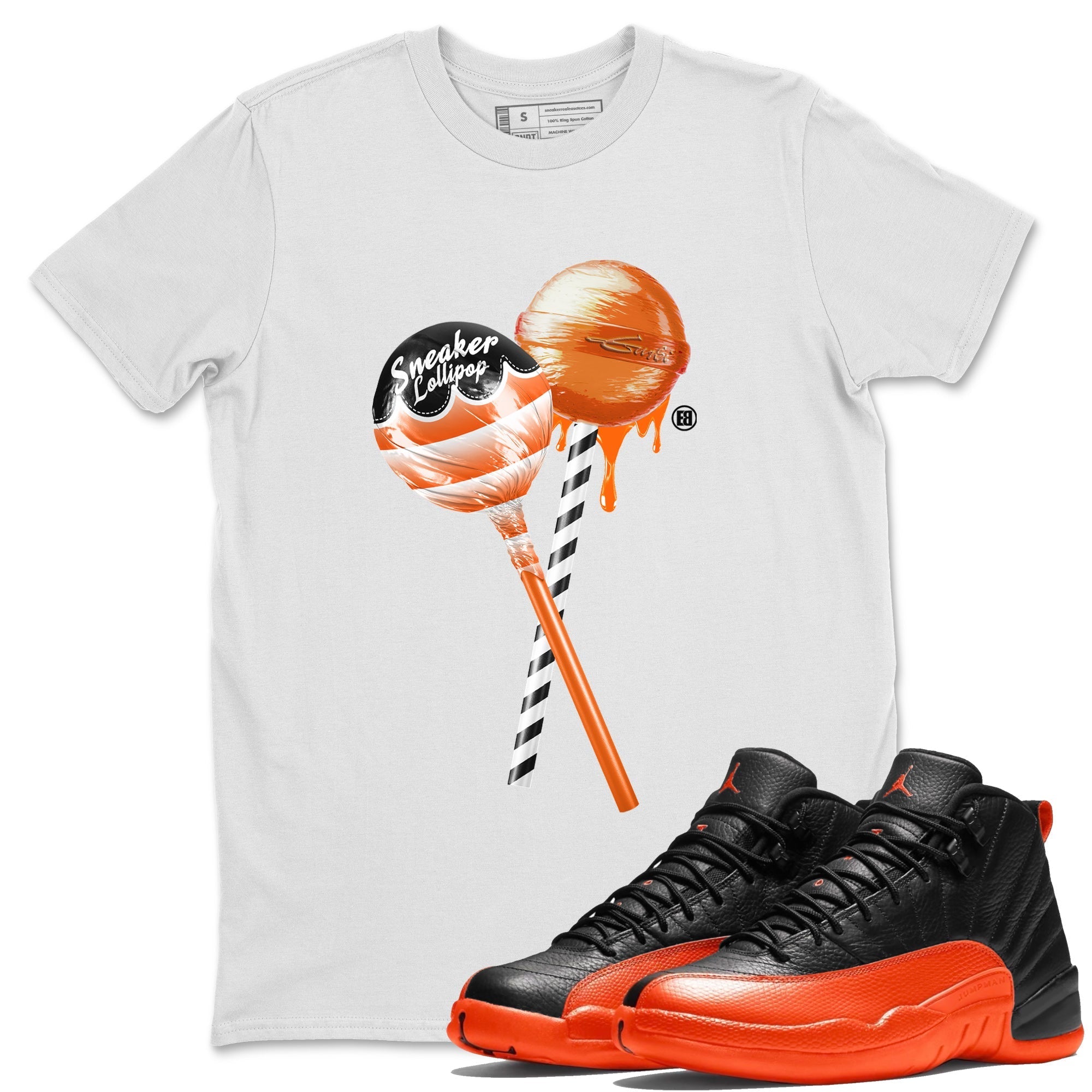 Air Jordan 12 Brilliant Orange Sneaker Match Tees Sneaker Lollipops Streetwear Sneaker Shirt 12s Brilliant Orange Tee Unisex Shirts White 1