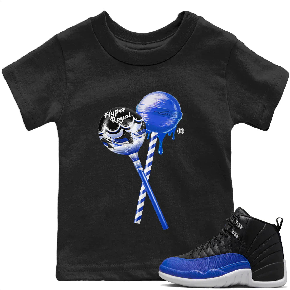 Jordan 12 Hyper Royal Sneaker Tees Drip Gear Zone Sneaker Lollipops Sneaker Tees Jordan 12 Hyper Royal Shirt Kids Shirts