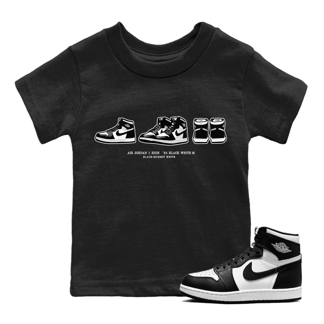 Jordan 1 Black White Sneaker Matching T-Shirt Sneaker Prelude Sneaker Tees Jordan 1 Black White Sneaker Release Tees Kids Shirts