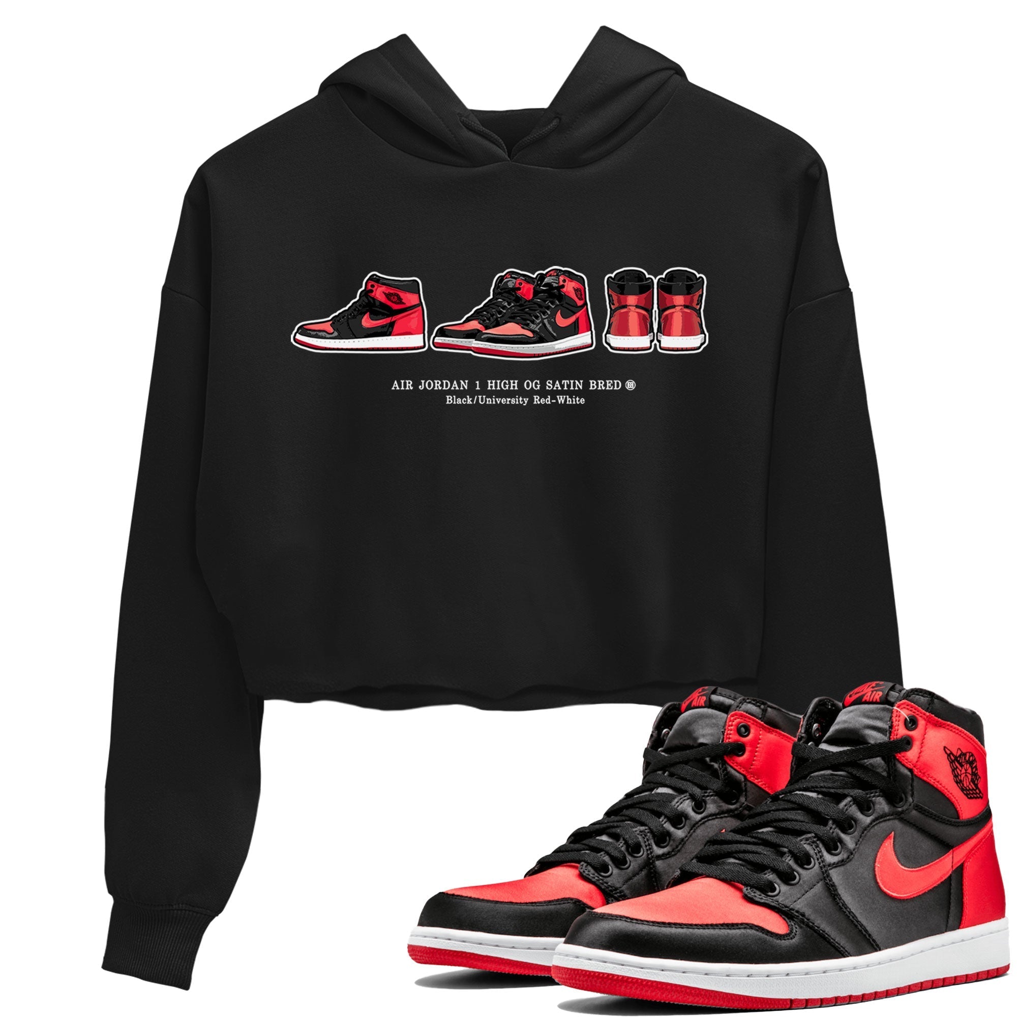 Air Jordan 1 Satin Bred Sneaker Match Tees Sneaker Prelude Streetwear Sneaker Shirt Air Jordan 1 Satin Bred Drip Gear Zone Sneaker Matching Clothing Women's Shirts Black 1