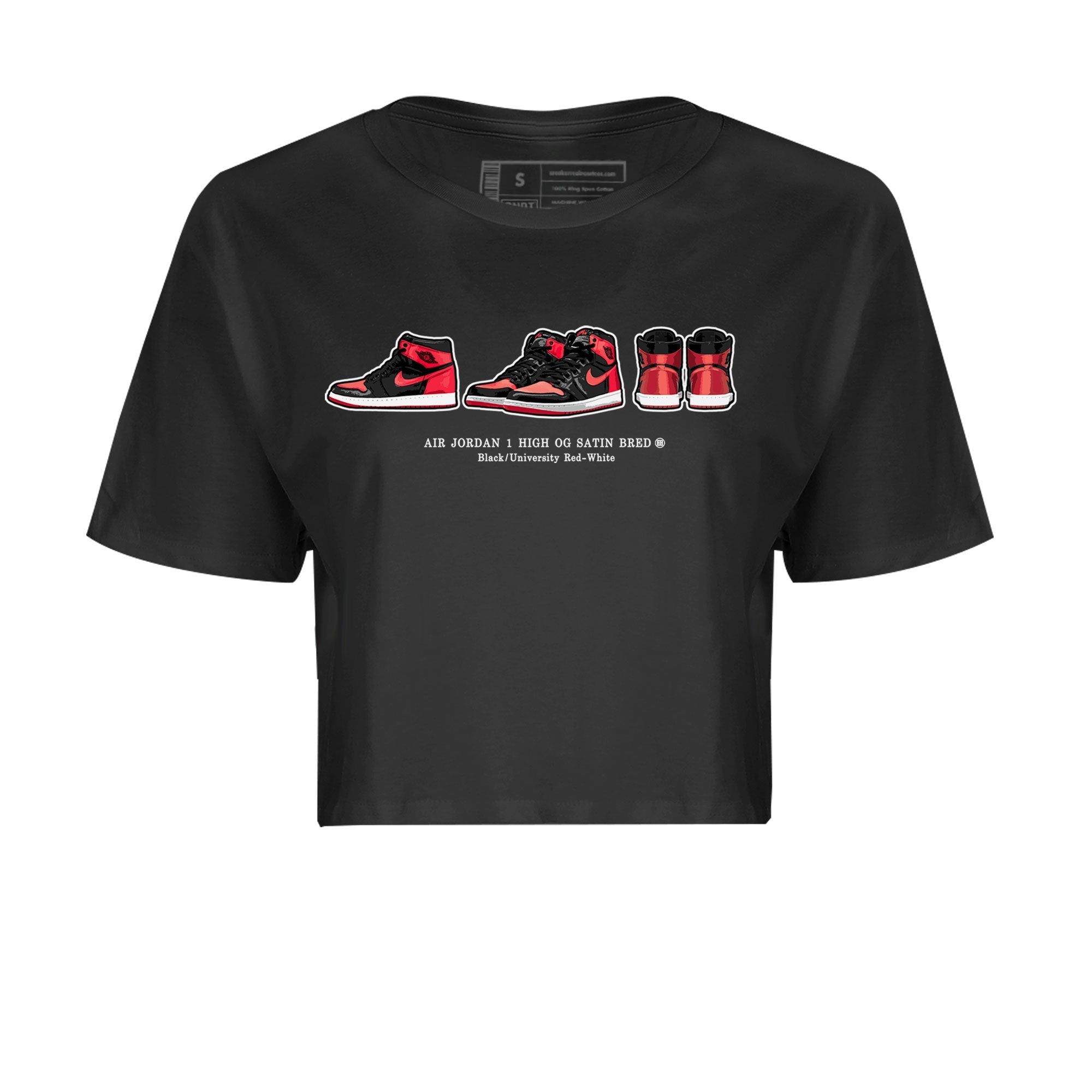 Air Jordan 1 Satin Bred Sneaker Match Tees Sneaker Prelude Streetwear Sneaker Shirt Air Jordan 1 Satin Bred Drip Gear Zone Sneaker Matching Clothing Women's Shirts Black 2