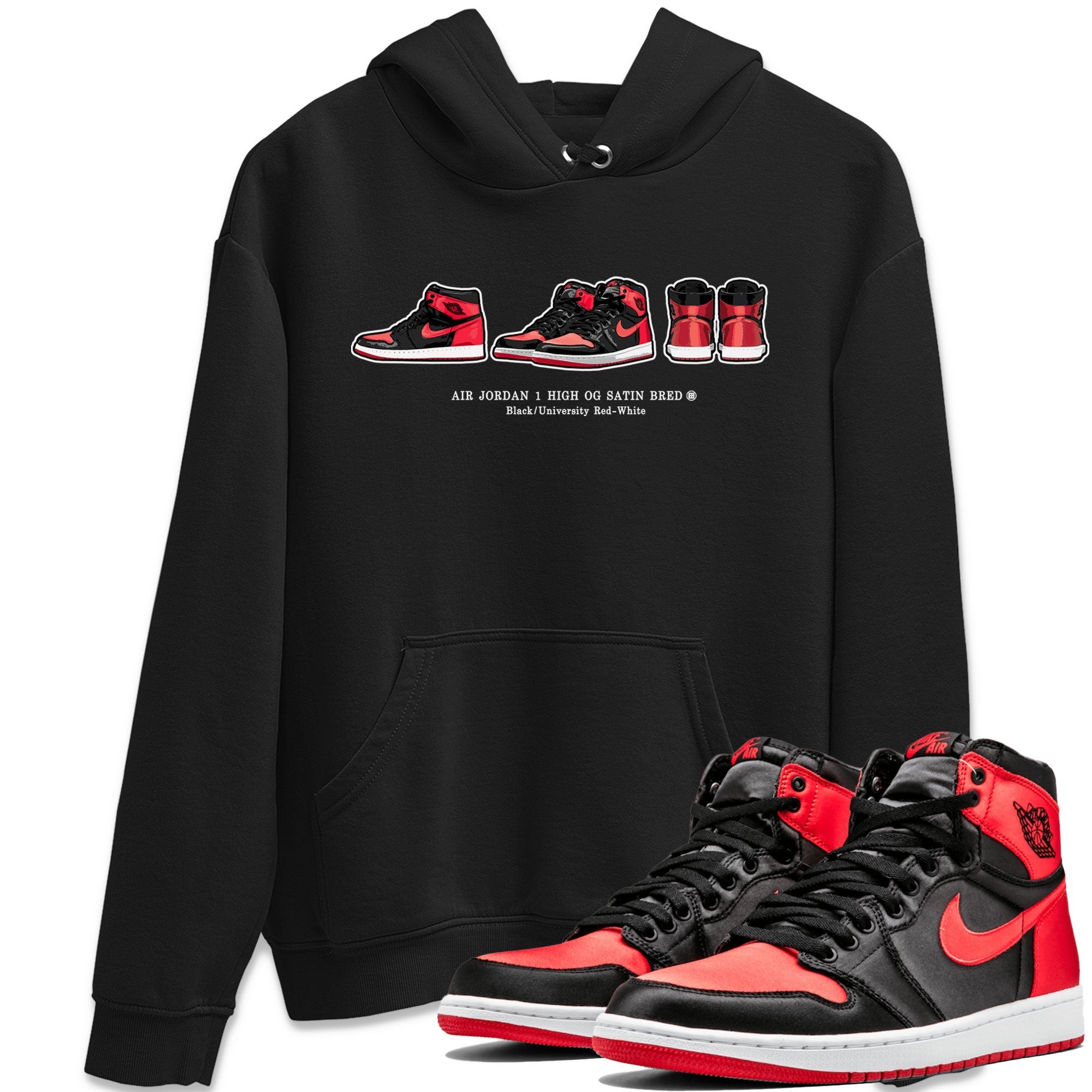 Air Jordan 1 Satin Bred Sneaker Match Tees Sneaker Prelude Streetwear Sneaker Shirt Air Jordan 1 Satin Bred Drip Gear Zone Sneaker Matching Clothing Short Sleeve T-Shirt Black 1