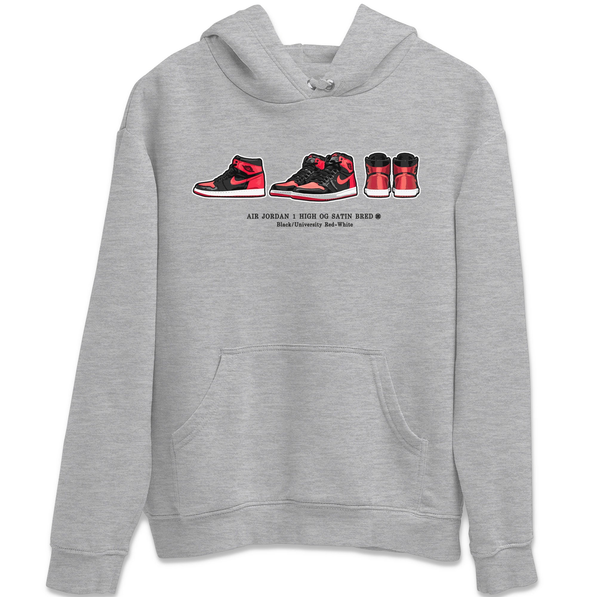 Air Jordan 1 Satin Bred Sneaker Match Tees Sneaker Prelude Streetwear Sneaker Shirt Air Jordan 1 Satin Bred Drip Gear Zone Sneaker Matching Clothing Short Sleeve T-Shirt Heather Grey 2