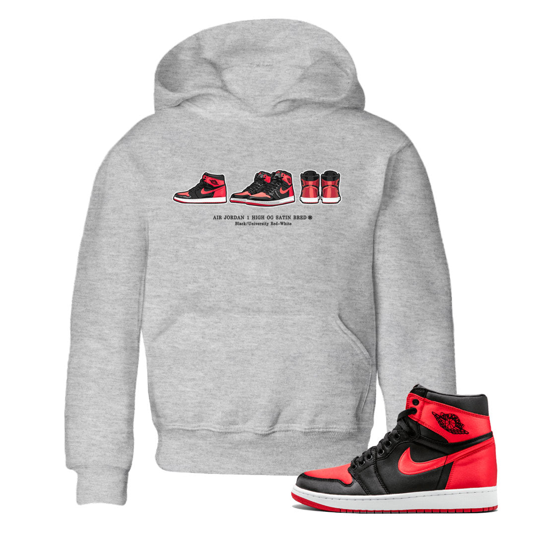 Air Jordan 1 Satin Bred Sneaker Match Tees Sneaker Prelude Streetwear Sneaker Shirt Air Jordan 1 Satin Bred Drip Gear Zone Sneaker Matching Clothing Kids, Youth, Baby Clothing Heather Grey 1